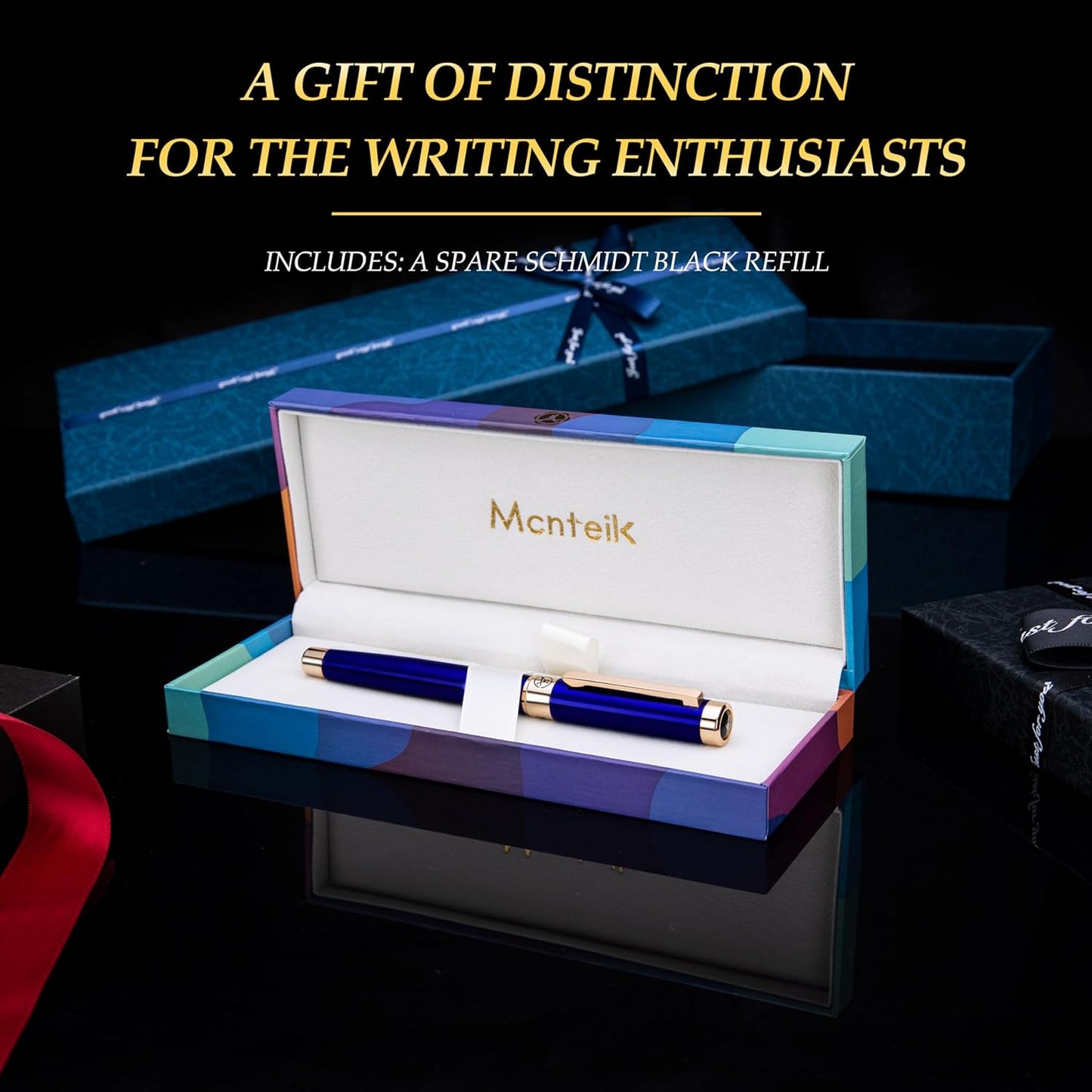 Luxury Rollerball Pen - Stunning Blue Lacquer Pen, 24K Gold Finish, Schmidt Black Refill, Best Pen Gift Set for Men & Women, Office, Professional, Executive, Office, Nice Fancy Designer Pens