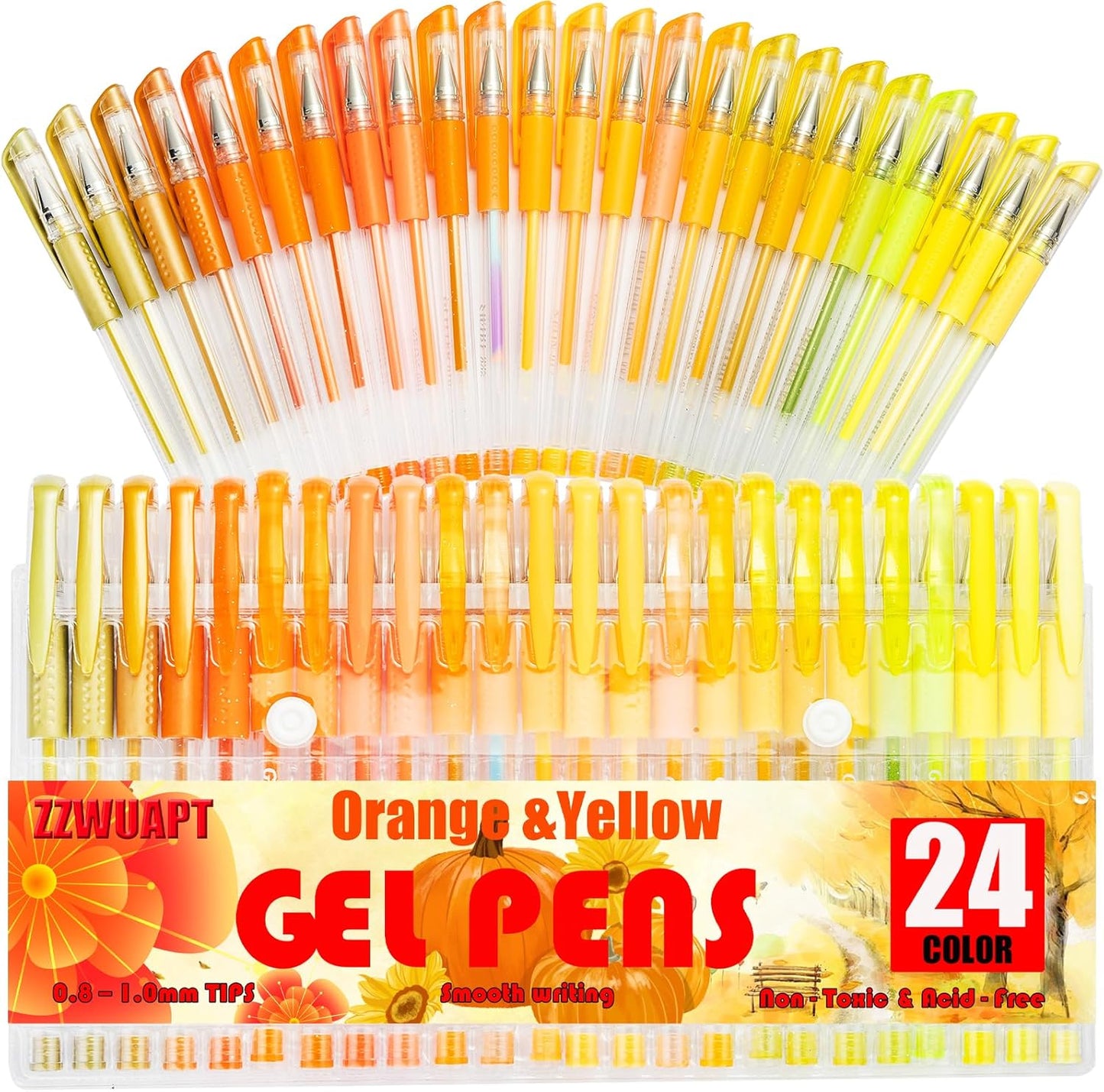 Orange Yellow Gel Pens for Coloring Book,72 Color Gel Pens Set including 24 Color Gel Pen with 48 Refills,40% More Ink Colored Gel Pens for Drawing, Doodling, Scrapbook, Journaling