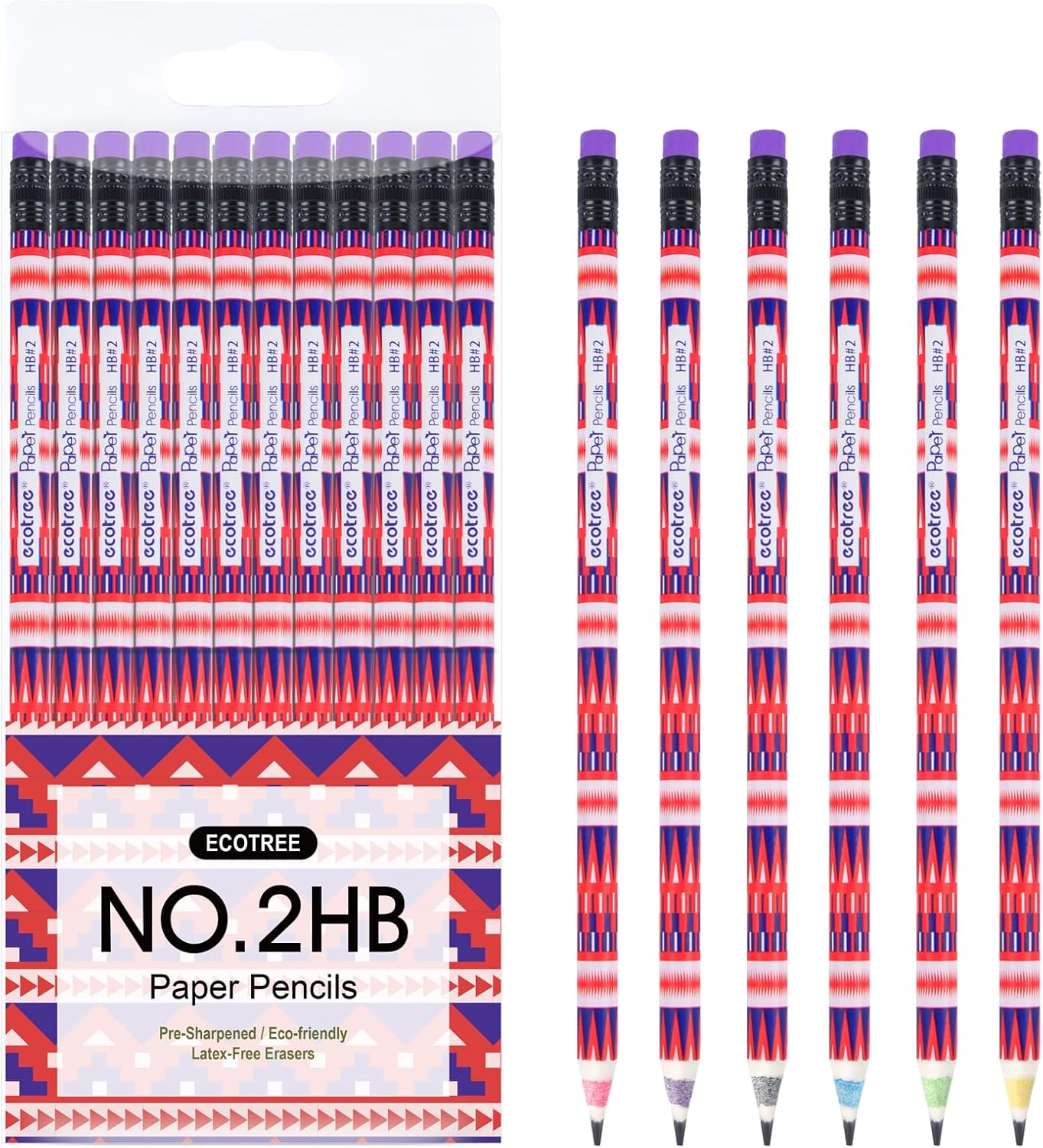 ECOTREE Pencils #2 Pre-Sharpened Pencils for Kids Number 2 Pencil with Erasers for School, Writing, 12 Count