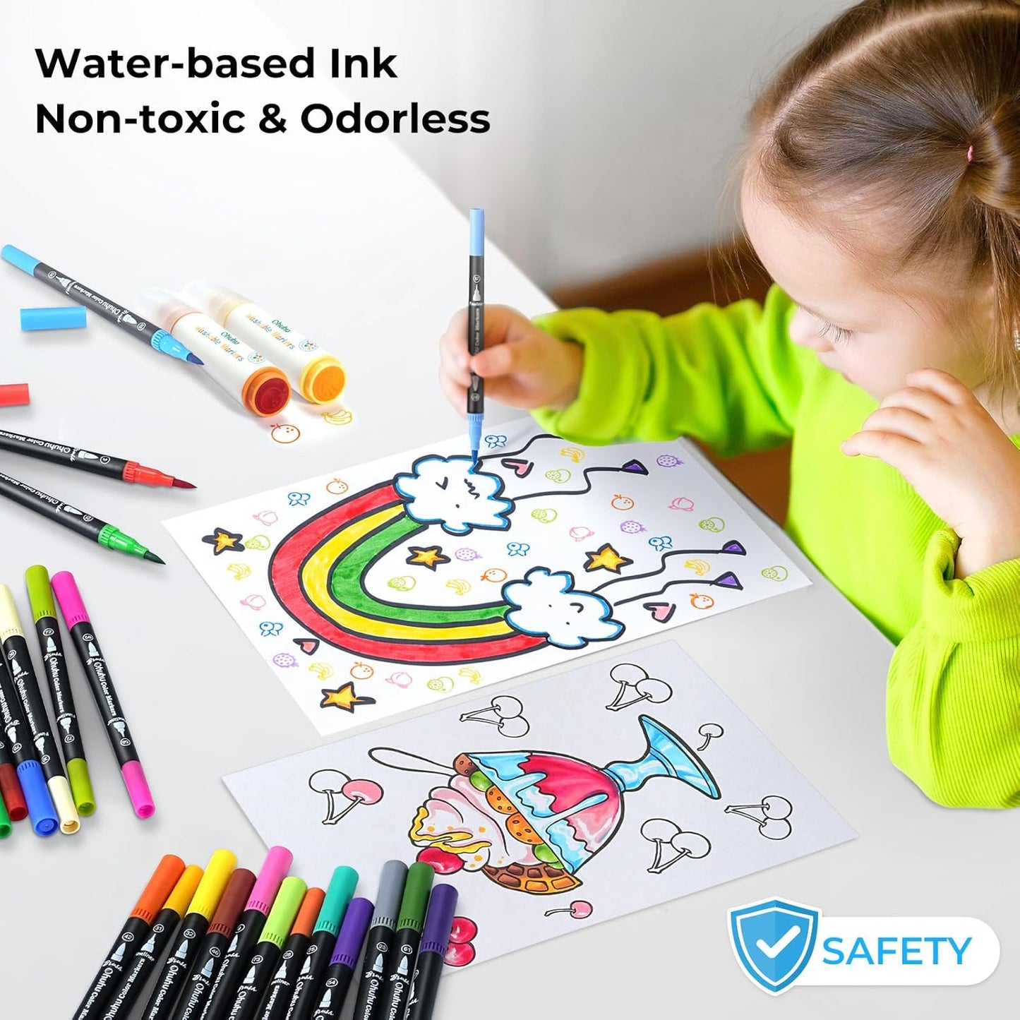 Ohuhu Markers for Adult Coloring Books: 100 Colors Brush Pens Dual Brush Fine Tip Drawing Pens Water-Based Coloring Markers for Calligraphy Bullet Journal with Carrying Case - Maui - Black