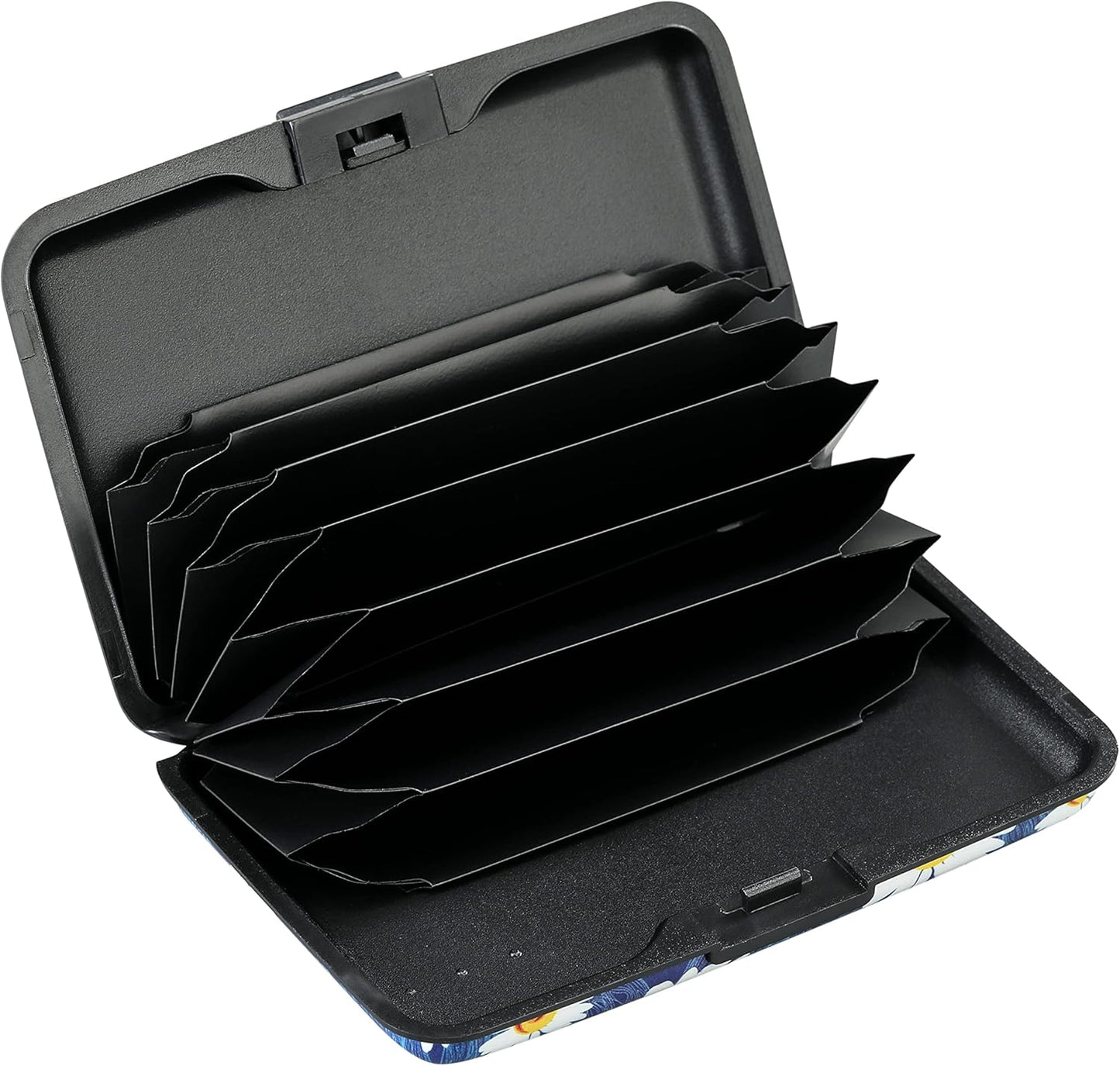 ELFISH Mini RFID Aluminum Wallet Credit Cards Holder Business Card Case Metal ID Case for Men Women(White Flower)