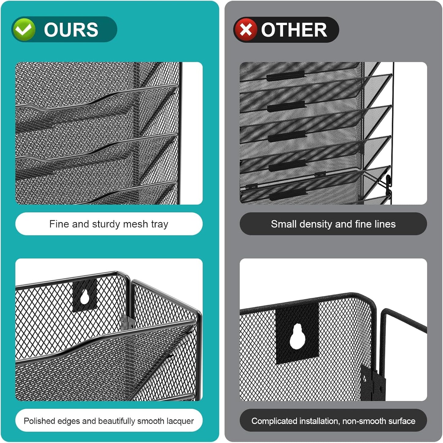 12 Tier Wall File Organizer, Mesh Letter Magazine Mail Wall File Holder Rack Hanging File Organizer With Flat Tray For Office Home, Black