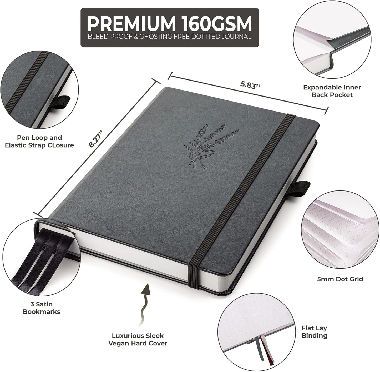 Dotted Journal – A5 Dotted Notebook with Bleedproof 160gsm Paper, Hardcover, Lay-Flat Design – Dot Grid Journal for Writing, Planning, Sketching & More