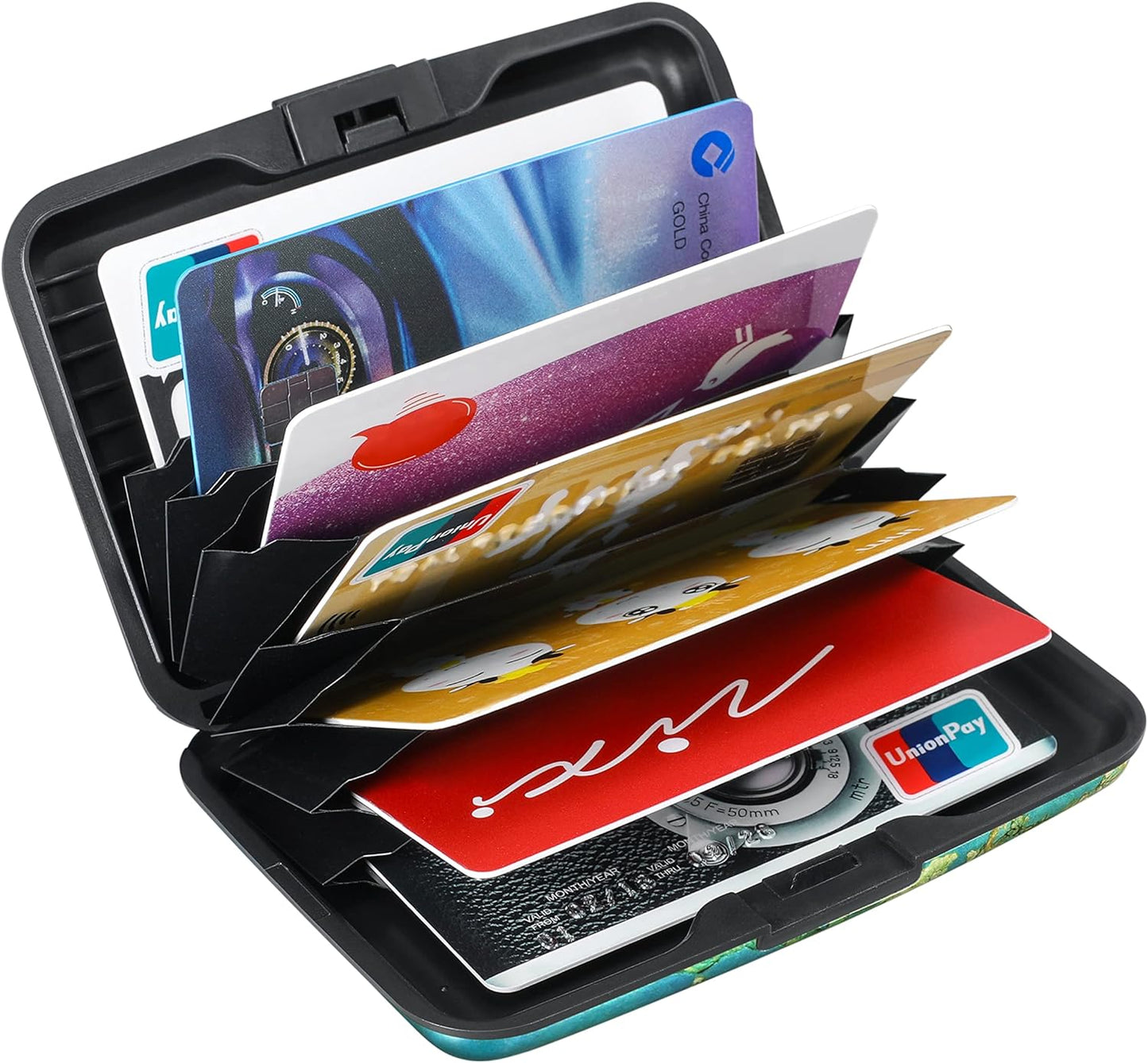 ELFISH Mini RFID Aluminum Wallet Credit Cards Holder Business Card Case Metal ID Case for Men Women（Apricot flower