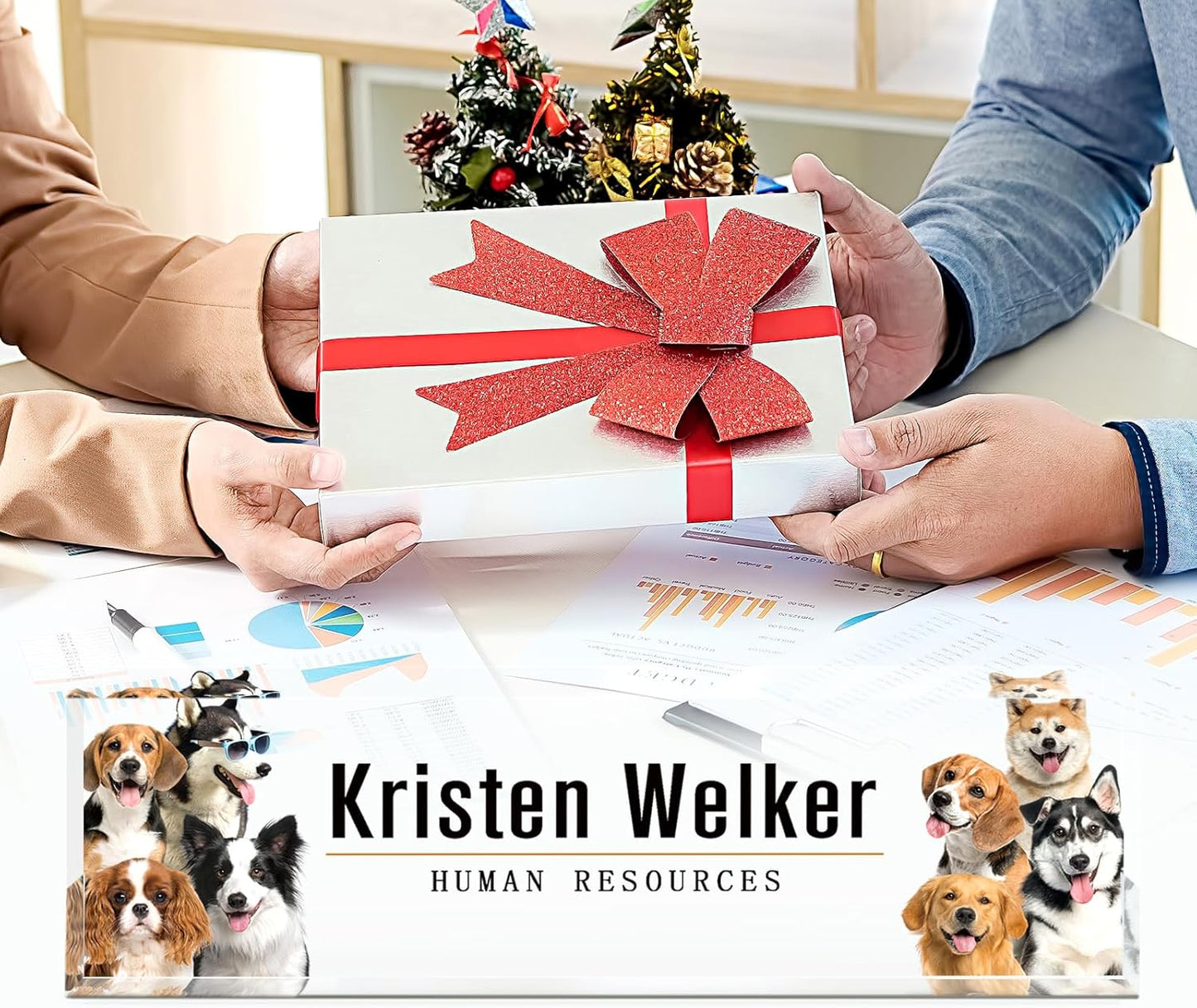 Gowellly Office Desk Name Plate Personalized - Custom Acrylic Name Plates for Desk - Employee Appreciation Gifts - Office Gifts for Teacher,Boss,Nurse,Lawyer,Women Office (Pet-Dog-2)
