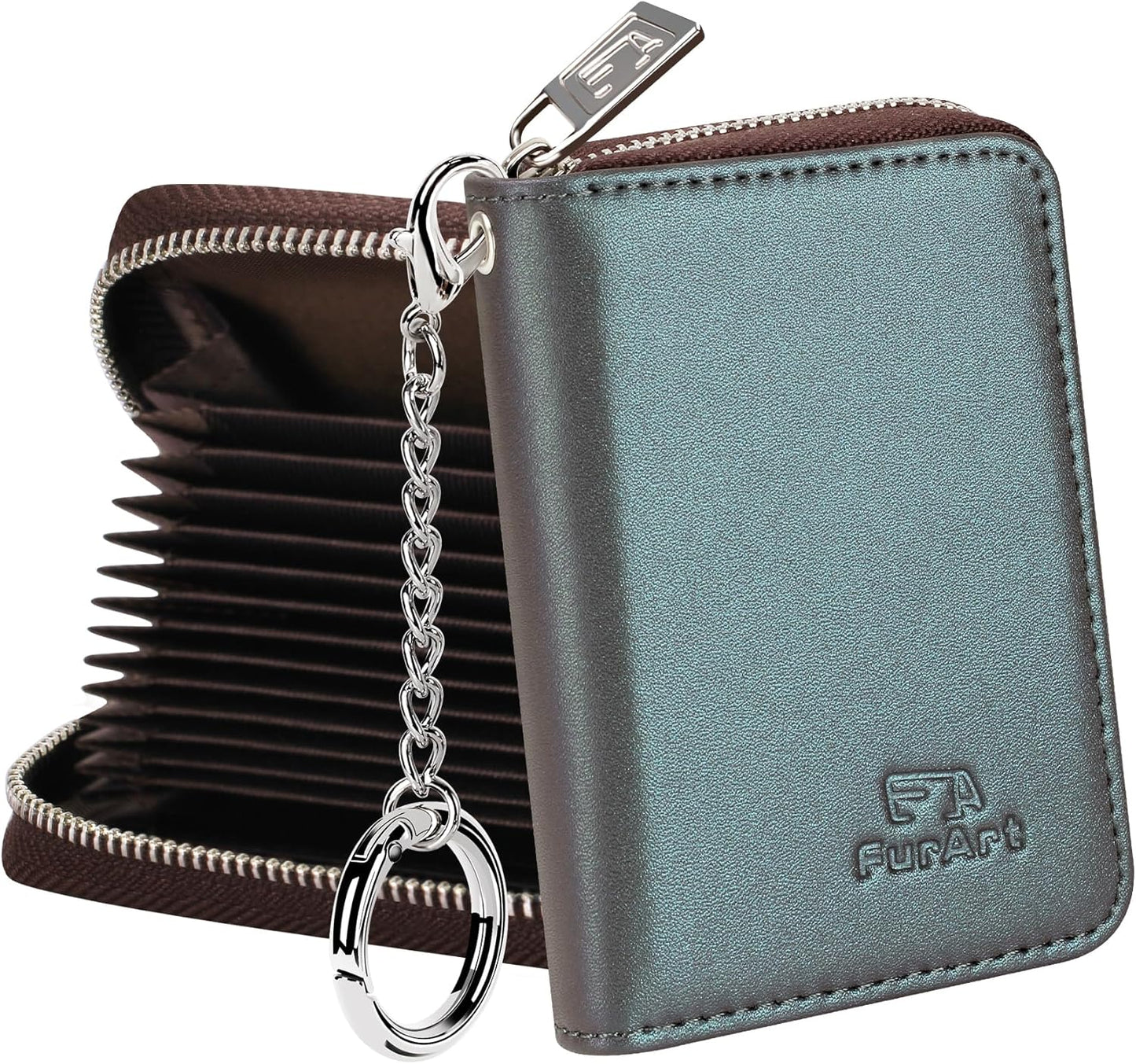 FurArt Zipper Wallet Women, RFID Blocking Credit Card Wallet, Business Card Holder, Compact Size KeyChain Wallet