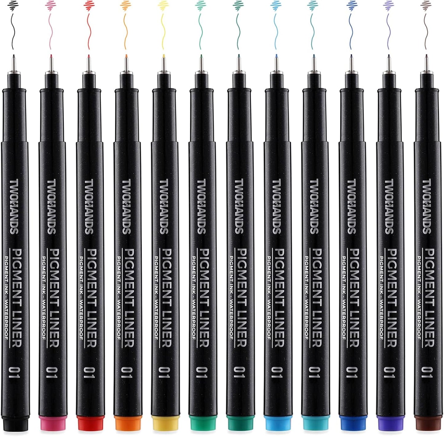 TWOHANDS Micro Pens 01,Art Pens,Fineliner Ink Pens,Set of 12 Technical Drawing pen,Pigment Pen,Fine Point,colord,Waterproof,for Art Watercolor,Sketching,Anime,Manga, 21281