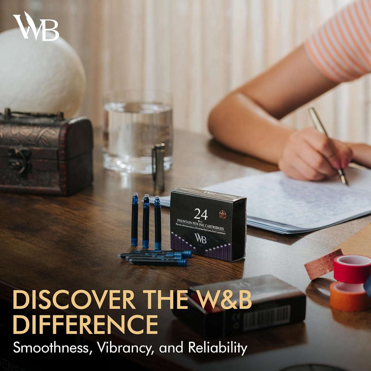 Wordsworth & Black 24 Pack Fountain Pen Ink Refills - Set of 24 Blue Ink Cartridges - International Standard Size - Length APPR 1.5" - Base Diameter APPR 0.24" - Disposable and Generic