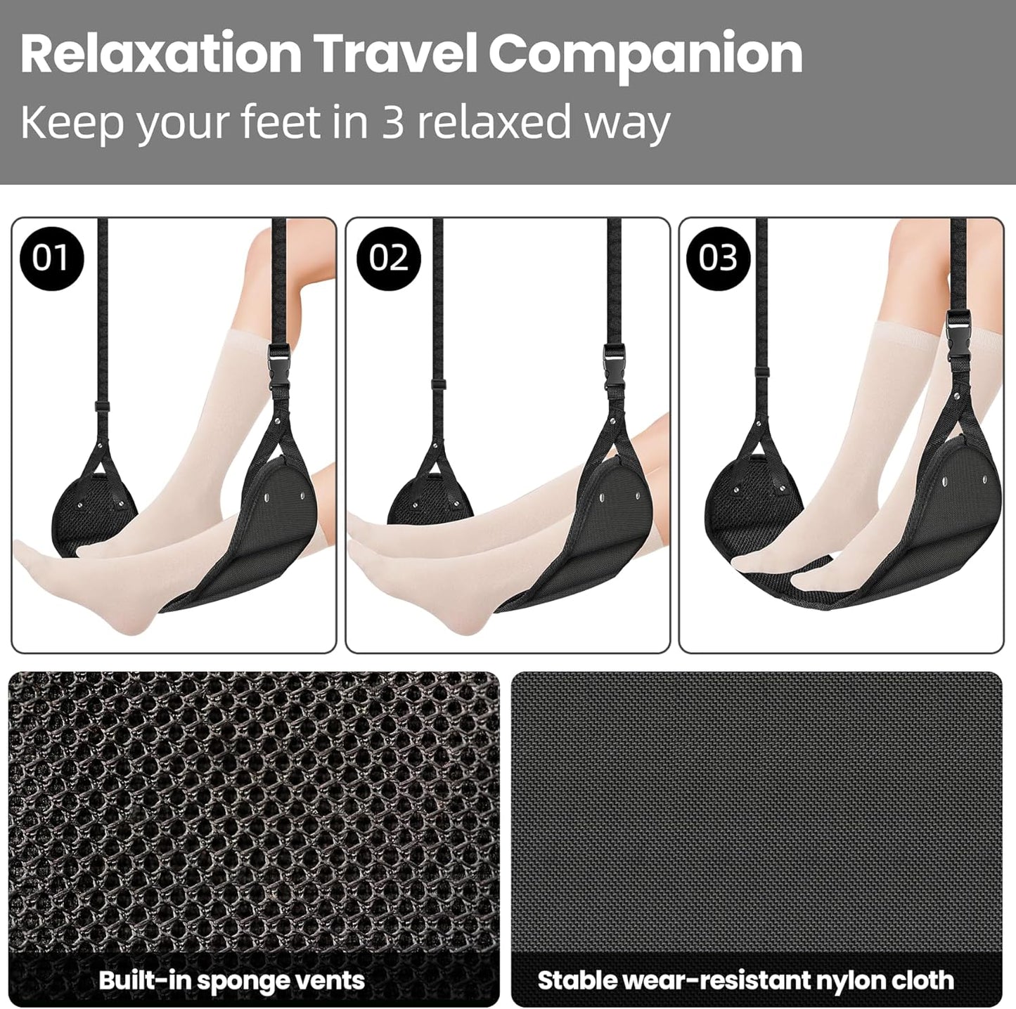 Foot Hammock for Plane Travel - Travel Essentials for Flying, Airplane Foot Hammock，Airplane Footrest for Under Desk at Work, Comfortable Footrest for Relaxation & Leg Support on Long Flights