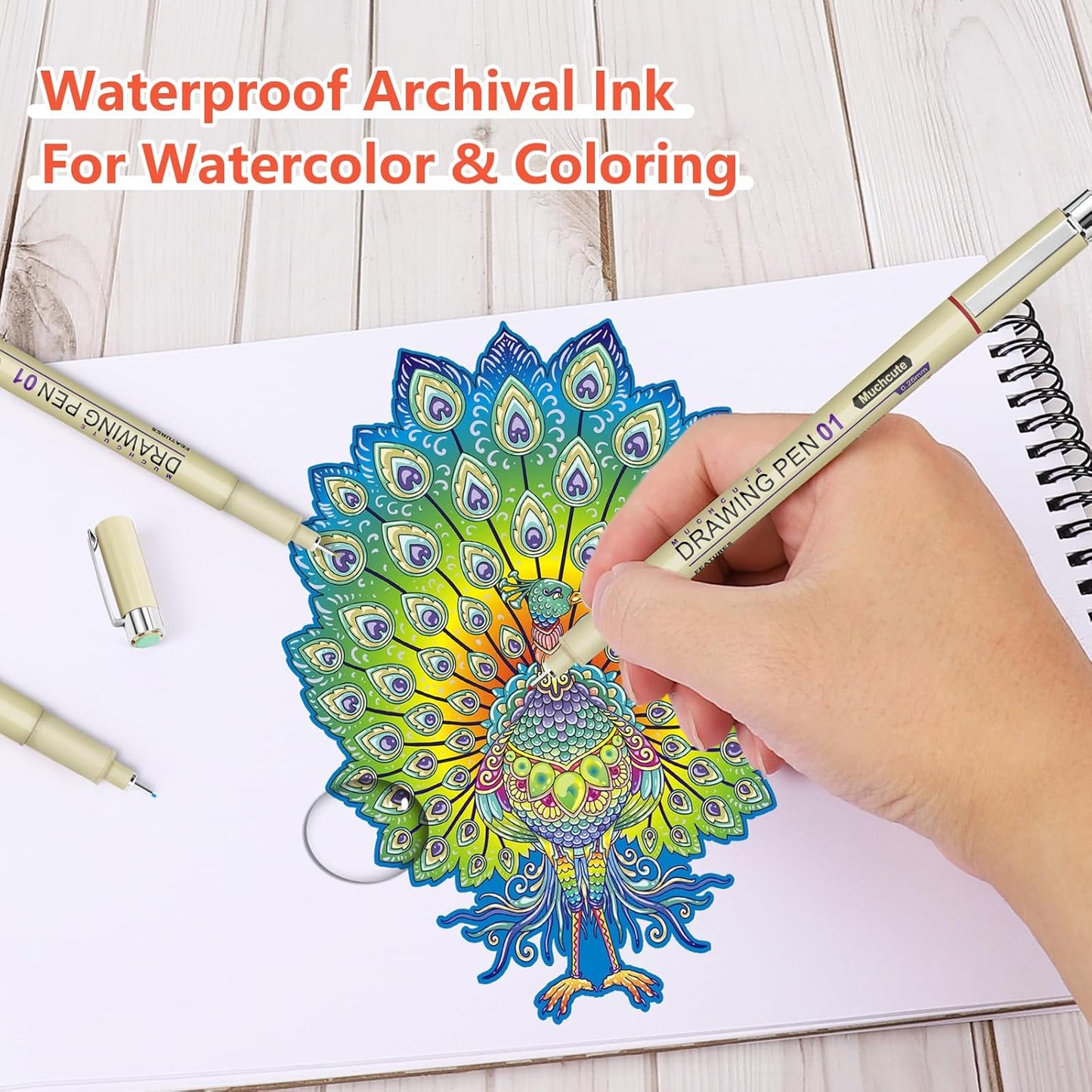 Muchcute 05 Micro Fineliner Drawing Art Pens: 12 Colors 0.45mm Extra Fine Point Bible No Bleed Smooth Journal Zentangle Study Supplies Colored Waterproof Line Ultra Needle Tip Fine liner Thin Gel Felt