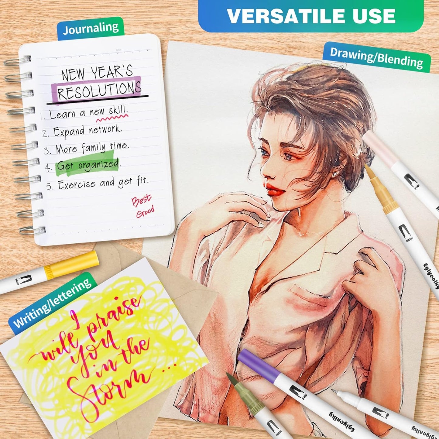 Markers for Coloring Book Adults Relaxation, Dual Tip Brush Pens with 100 Watercolor Fine Tip Markers and Brush Pens for Kids Coloring