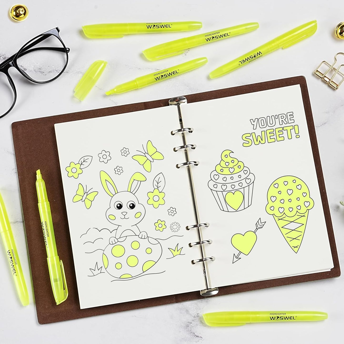 Highlighters Bulk, Woswel 120 Pack Fluorescent Yellow Highlighter Markers Set for Underlining, Color Transparent Visible Fluorescent Pen Shell, Wide Chisel Point Mark,Perfect for Classroom,Office,Home