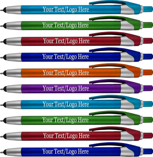 Personalized Pens in BLUE INK With your Custom Logo or Text Pens-Pack of 450- for Marketing, Parties, and Events, 2 in 1 Capacitive Stylus & Ballpoint Pen Compatible With Touchscreen Devices, Assorted