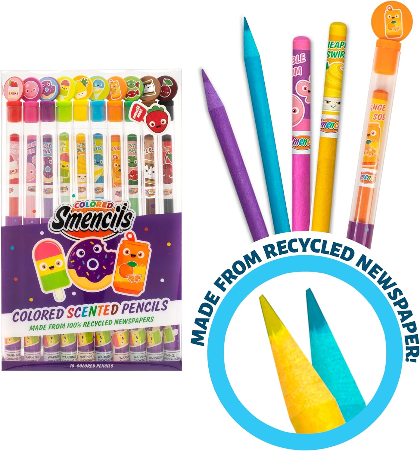 Colored Smencils (2 Pack) - Patented Gourmet Scented Colored Pencils made from Recycled Newspapers, 10 Count, Gifts for Kids, School Supplies, Classroom Rewards