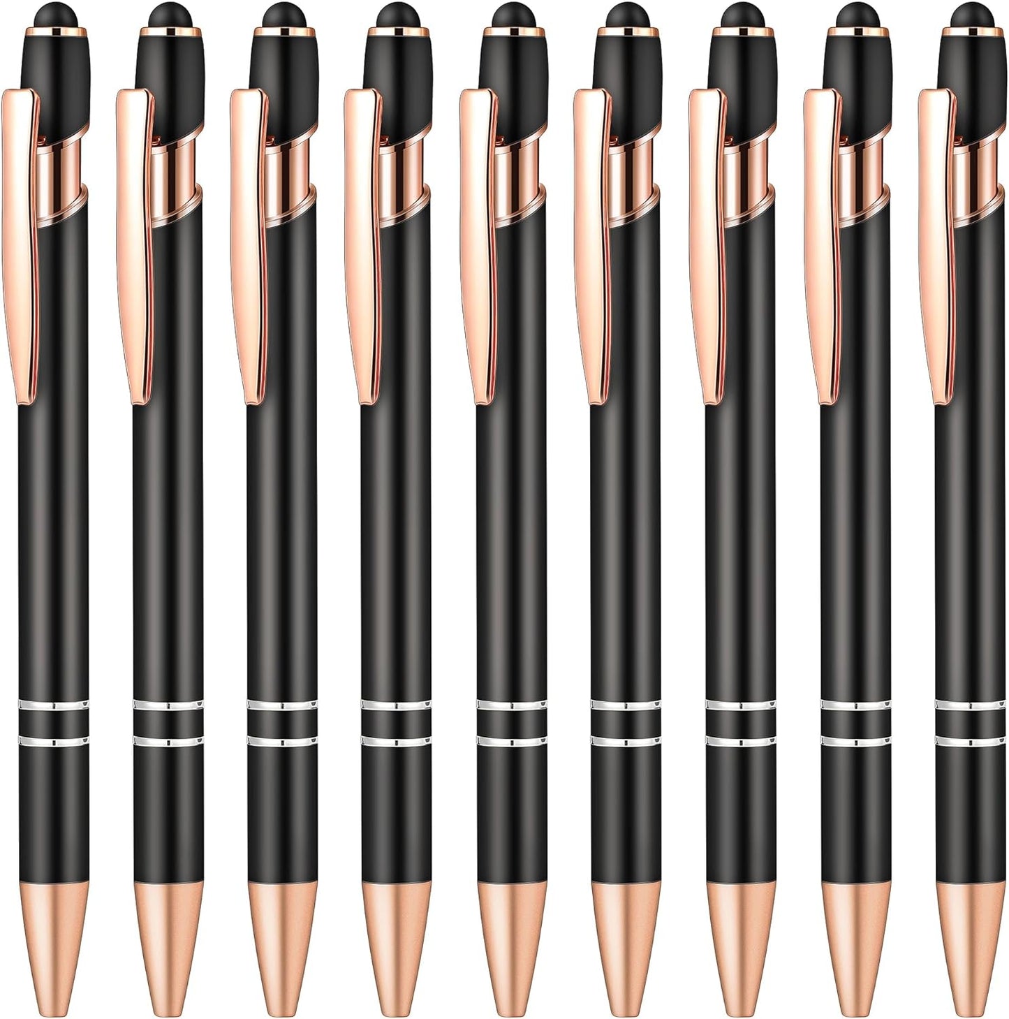 Aozora 9 Pack Ballpoint Pens Smooth Writing 2-in-1 Stylus Retractable Ballpoint Pen with Stylus tip, Office Decor Metal Stylu Pen for Touch Screens, 1.0 mm Black Ink (Black)
