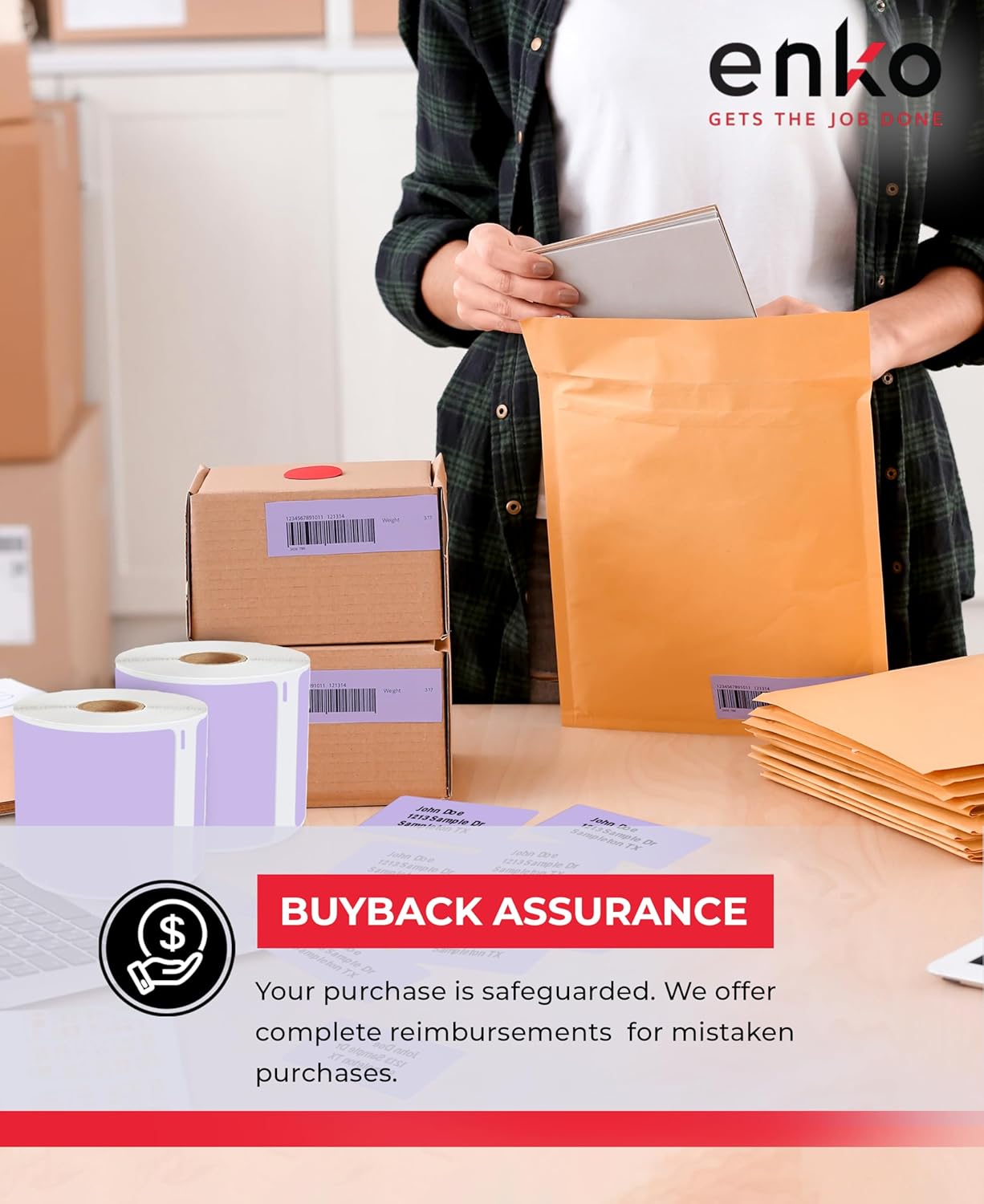 enKo [6 Rolls, 1800 Direct Thermal Labels] Lavender Colored Compatible for Dymo 30256 Label (2-5/16 x 4") Use with Dymo, Rollo Thermal Printer as Shipping & Mailing Labels