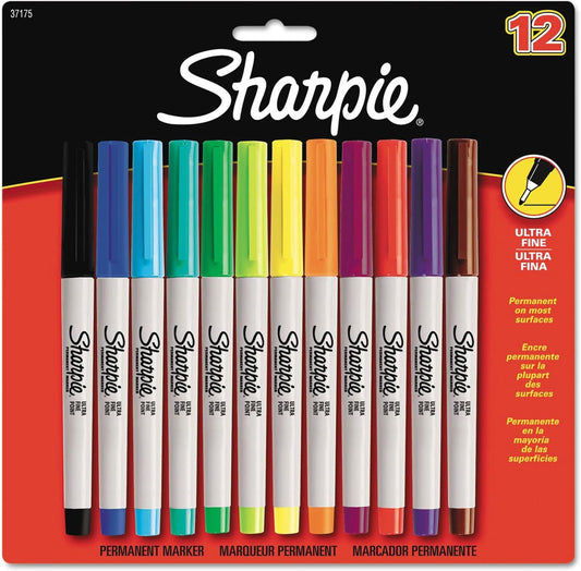 Sharpie Permanent Markers Ultra Fine Point Assorted Colors 12 Count