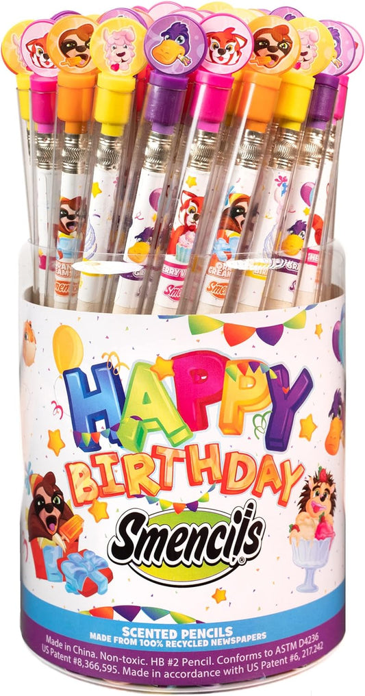 Party Animals Smencils Cylinder - HB #2 Patented Gourmet Scented Pencils, 50 Count, Gifts for Kids