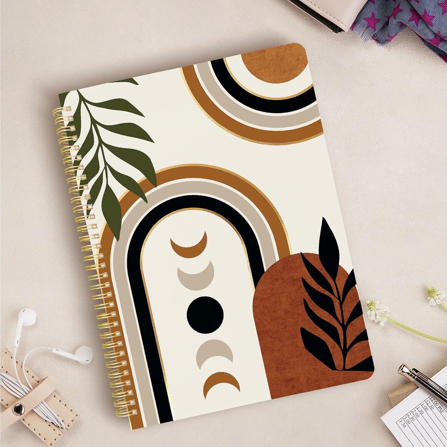 Cute Spiral Notebook journal A4 Aesthetic Pretty Design for Women Girls Kawaii with Pocket, 8.5 x 11 inch, Graph, Moon Boho