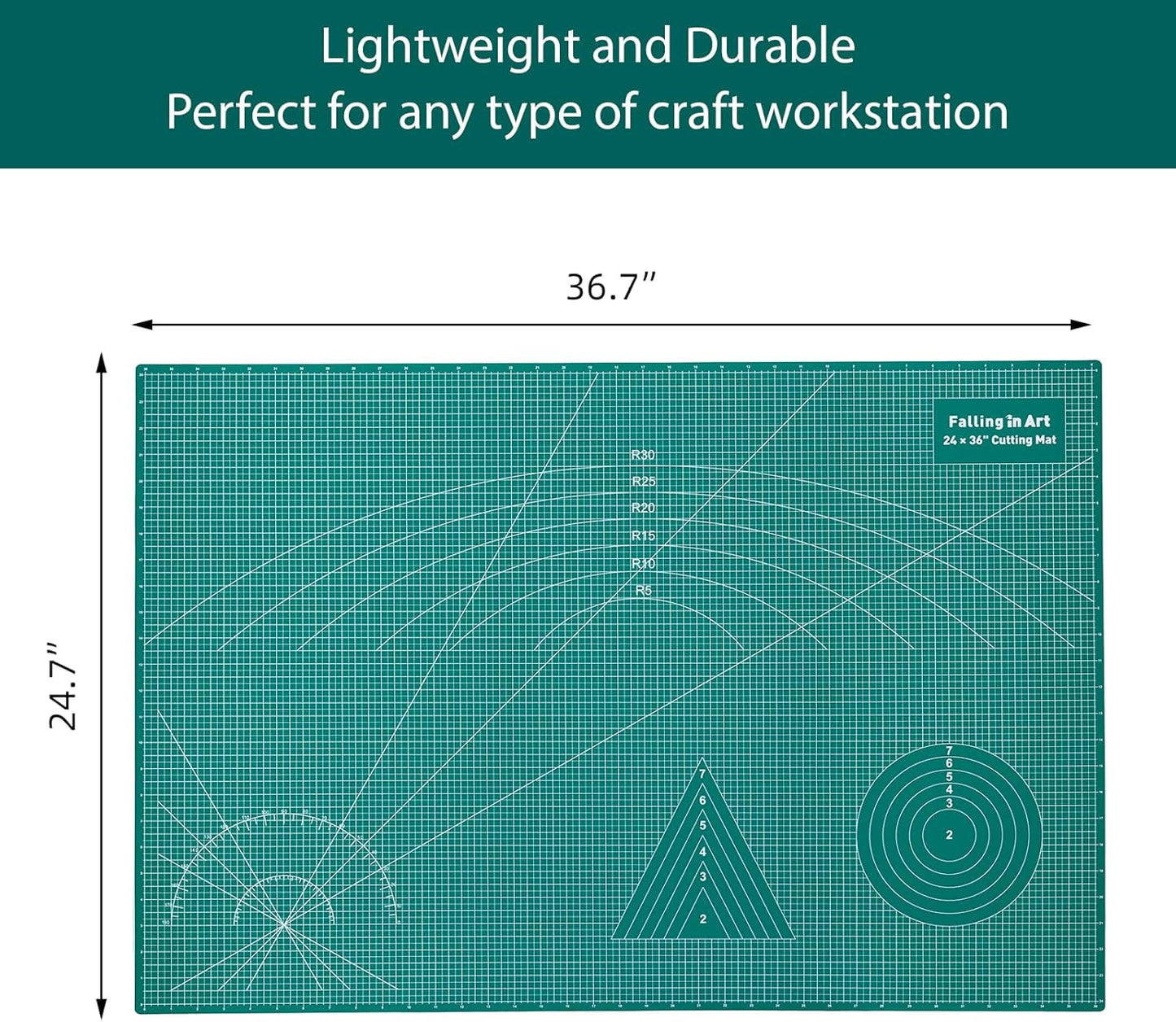 Falling in Art Self Healing Cutting Mat, 24x36" Cutting Mats for Sewing, Double-sided 5-Ply Fabric Cutting Board for Crafting, Quilting and Sewing Projects, Green