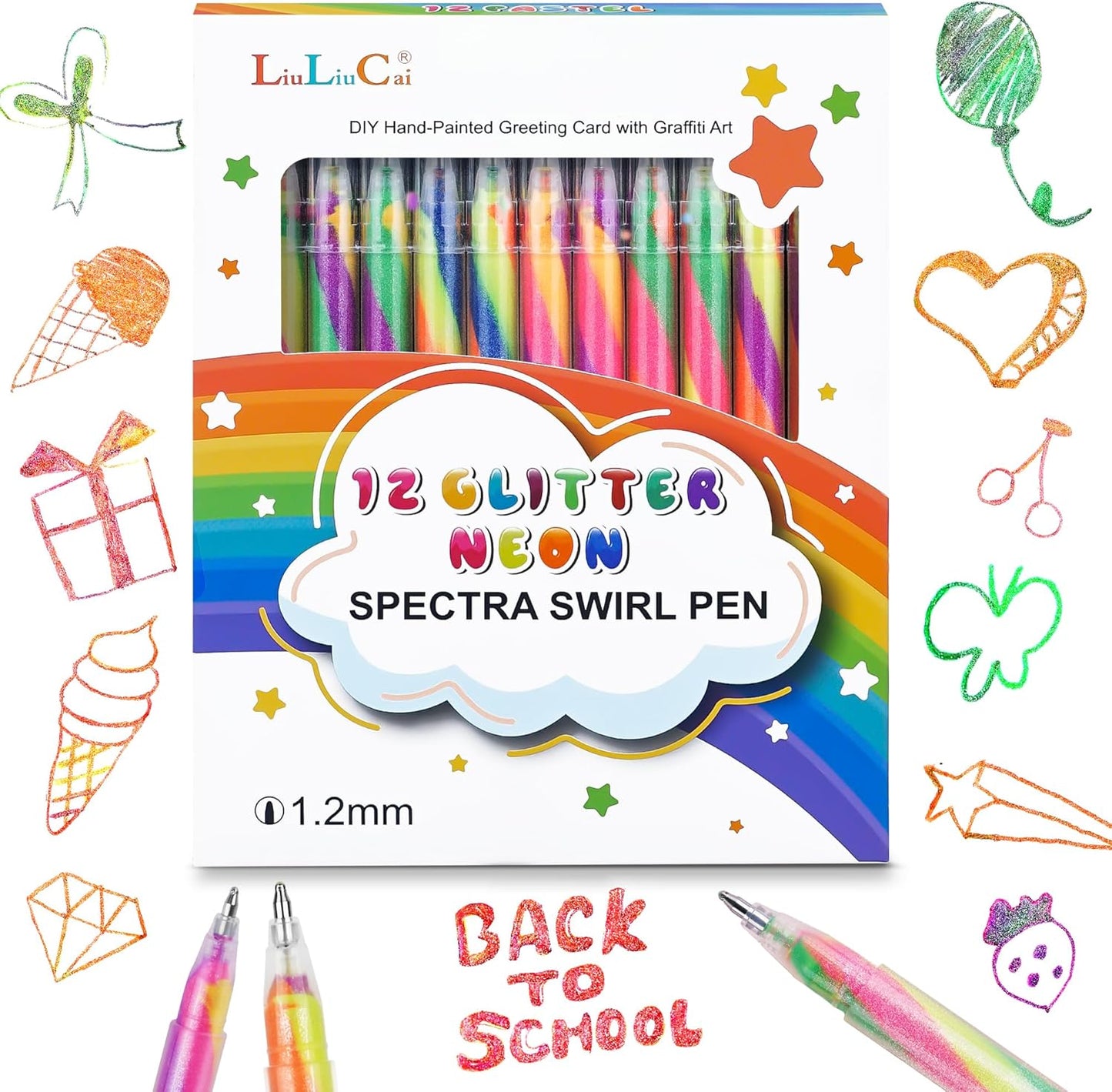 LIULIUCAI 12 Pack Mixing of 3 Colors Rainbow Gel Pens Color Changing Ballpoint Pen Glitter Pen Set for Adults Coloring Books Drawing Doodling Scrapbooking Notes Updated Version