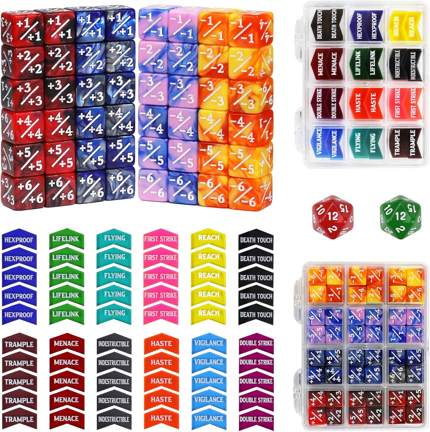 110 Pieces MTG Abilities Keyword Tokens 12mm Dice Counters Set with Box, MTG Life Counter Buff Tokens Dice for Magic The Gatering, Compatible with TCG CCG Magic Card Games Accessories