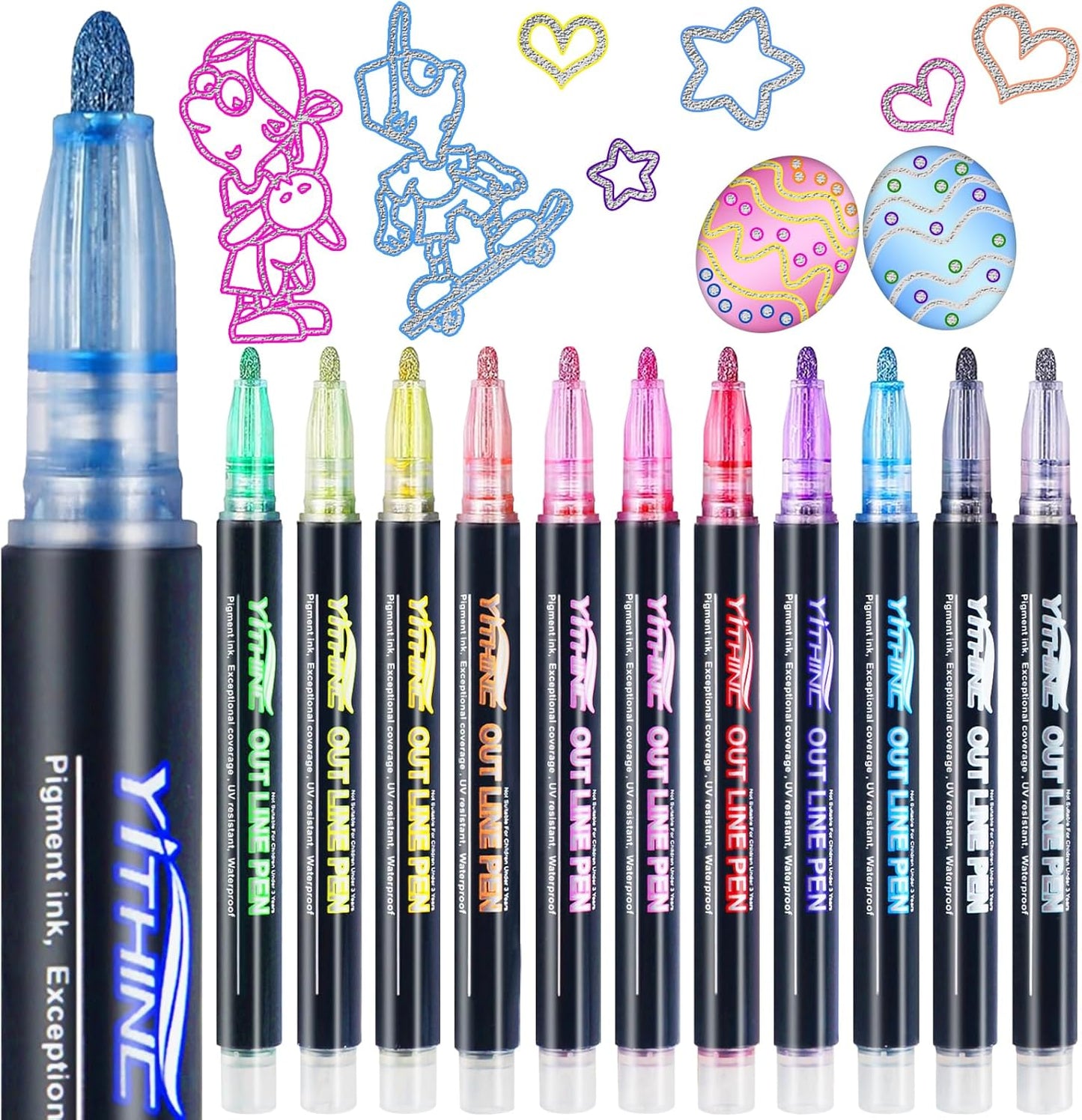 Outline Shimmer Markers, 12 Glitter Metallic Gel Pens for Coloring, Tween Teen Girl Gifts Trendy Stuff, Halloween Basket, Birthday Party, Cool Fun Art Crafts Supplies for Kids Girls Ages 8 10 12 14 16