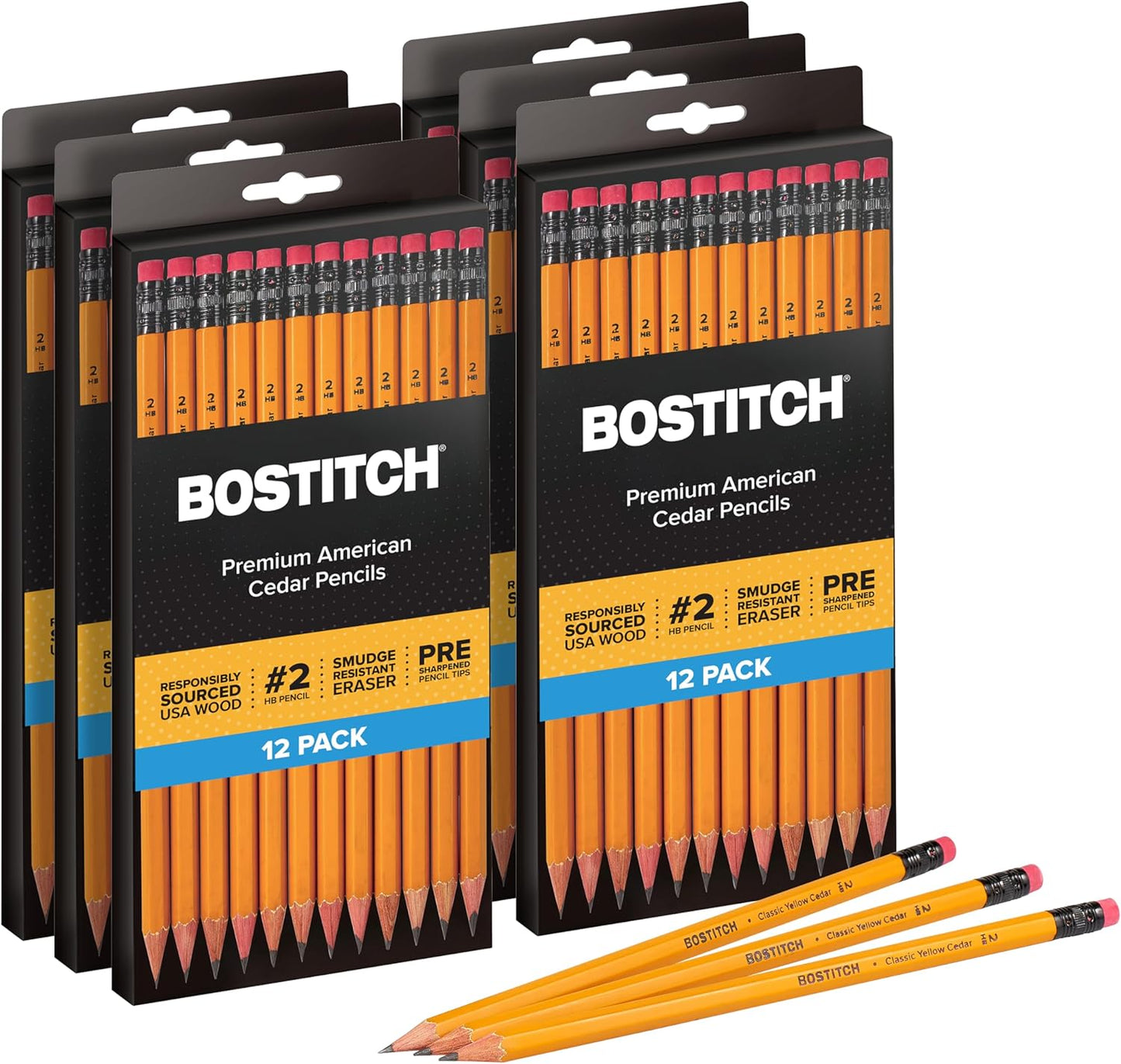 Bostitch Office Premium #2 Pencils, American Cedar Wood, Pre-Sharpened, HB Graphite, 72-Pack