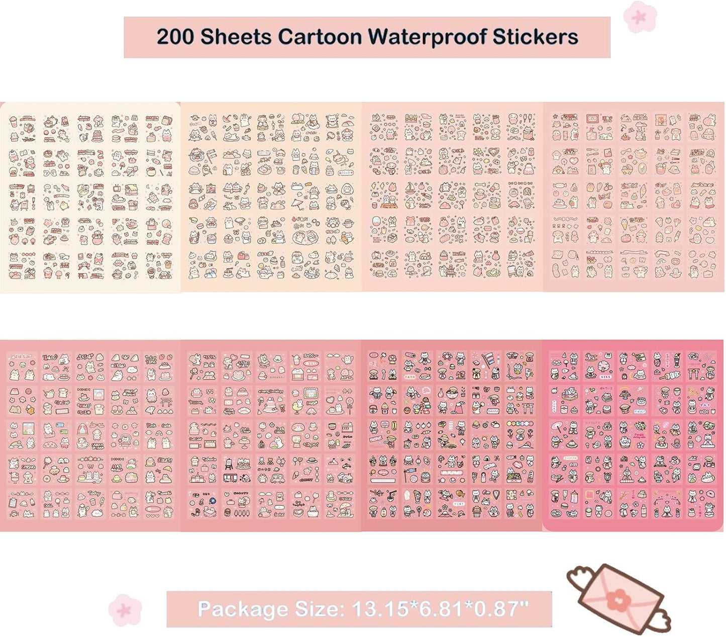 Doraking Vinyl Transparent Flower Stickers - Kawaii Cute Stickers for Journaling & Scrapbooking - 200 Sheets - Kids, Teens & Adults