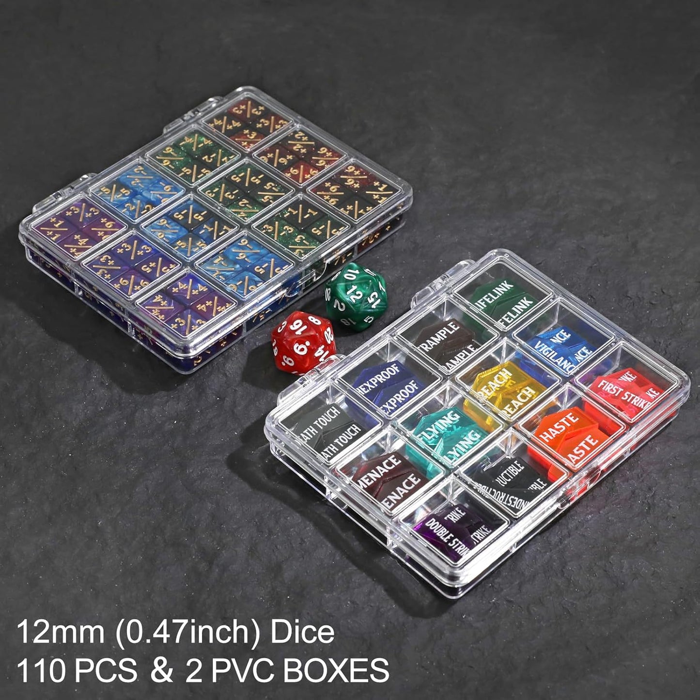 110 Pieces MTG Abilities Keyword Tokens 12mm Dice Counters Set for Magic The Gatering, MTG Life Counter Buff Tokens with Box, Compatible with TCG CCG Magic Card Games Accessories