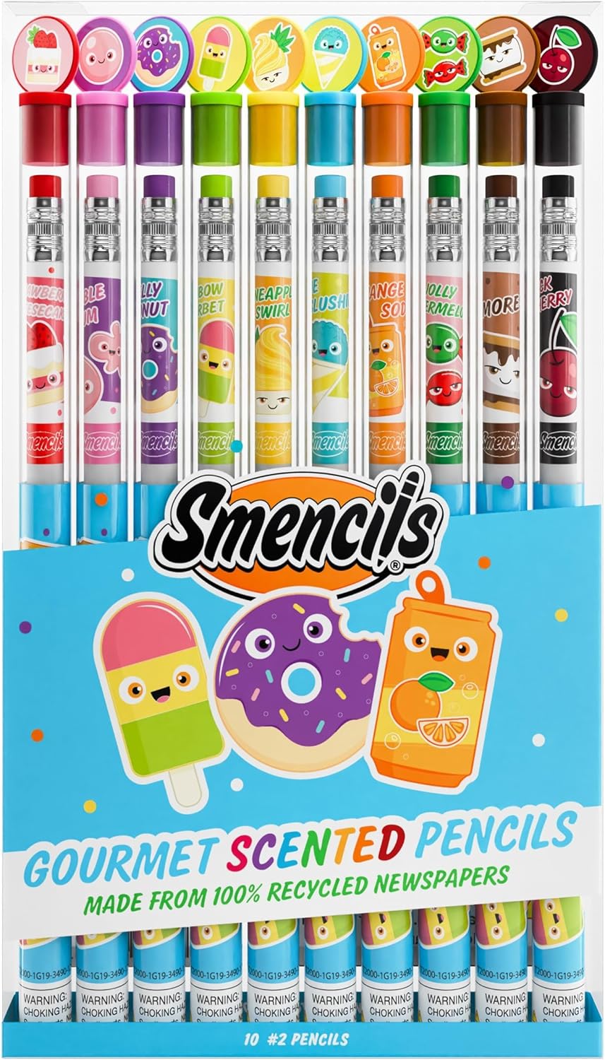 Smencils - Patented Gourmet Scented Graphite HB #2 Pencils Made from Recycled Newspapers, 10 Count, Gifts for Kids, School Supplies