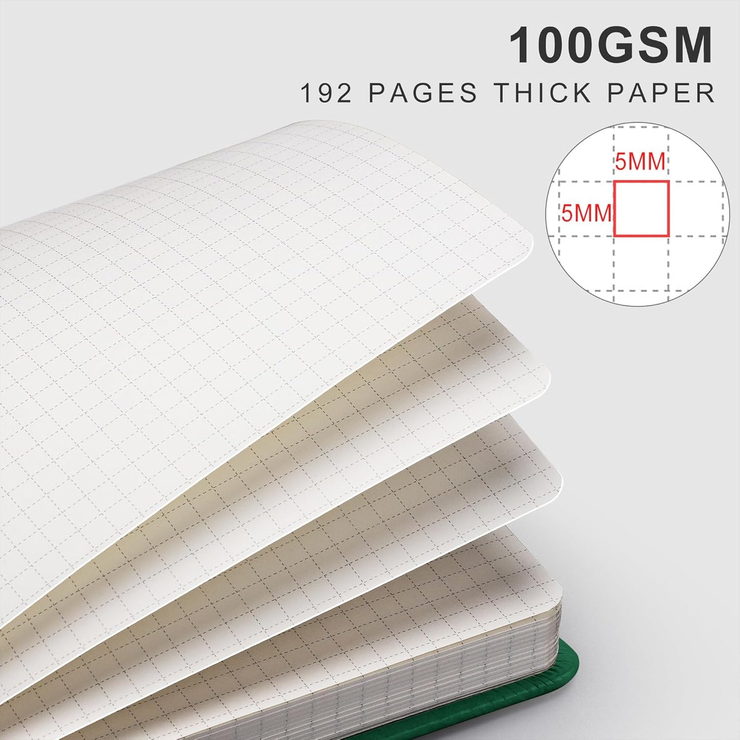 EMSHOI Graph Paper Notebook, 8.5" x 11" Hardcover Leather Journal for Women Men, 192 Pages 100 GSM Grid Paper A4 Large Journals for Writing, Graph Notebook for Work, Graphing, Engineering, Dark Green