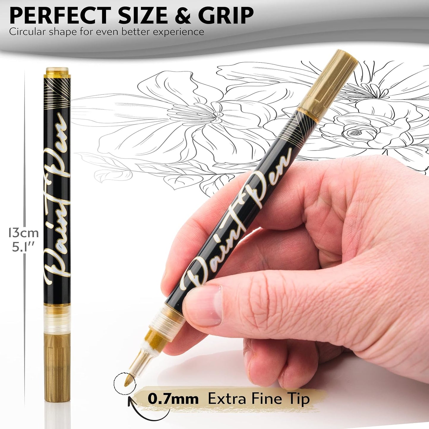 Stylo 8 Count Acrylic Metallic Pens - Gold Paint Pens - Fine Tip Permanent Acrylic Metallic Paint Markers for Rock Painting, Glass, Wood, Ideal for Arts and Crafts (Pack of 8, Gold)