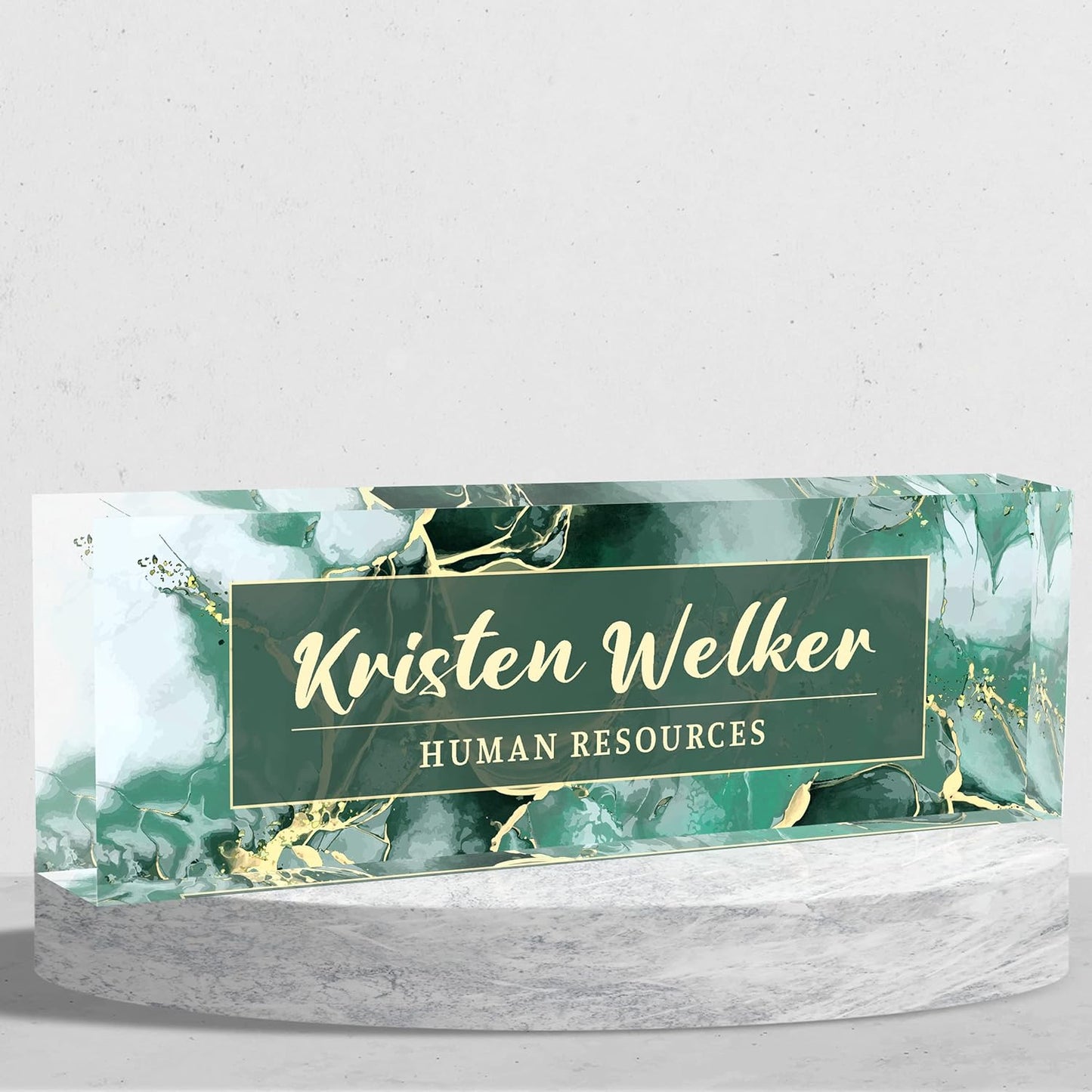 Desk Name Plate Personalized, Premium Green Phnom Penh Marble Acrylic Desk Name Plate, Personalized Name Plate for Desk, Office Decor for Women or Men Coworkers, Boss, Employee, Teacher