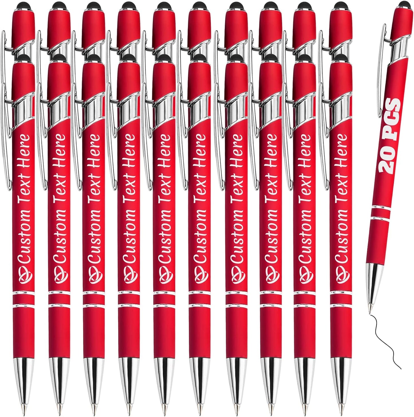 Personalized Pens Bulk 20 with Name Custom Engraving Ballpoint Pens with Stylus Tip Customized Smooth Writing Pens Personalized Gifts for Anniversary Birthday or Graduation(Red,Black Ink)