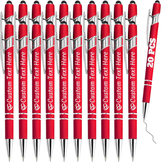 Personalized Pens Bulk 20 with Name Custom Engraving Ballpoint Pens with Stylus Tip Customized Smooth Writing Pens Personalized Gifts for Anniversary Birthday or Graduation(Red,Black Ink)
