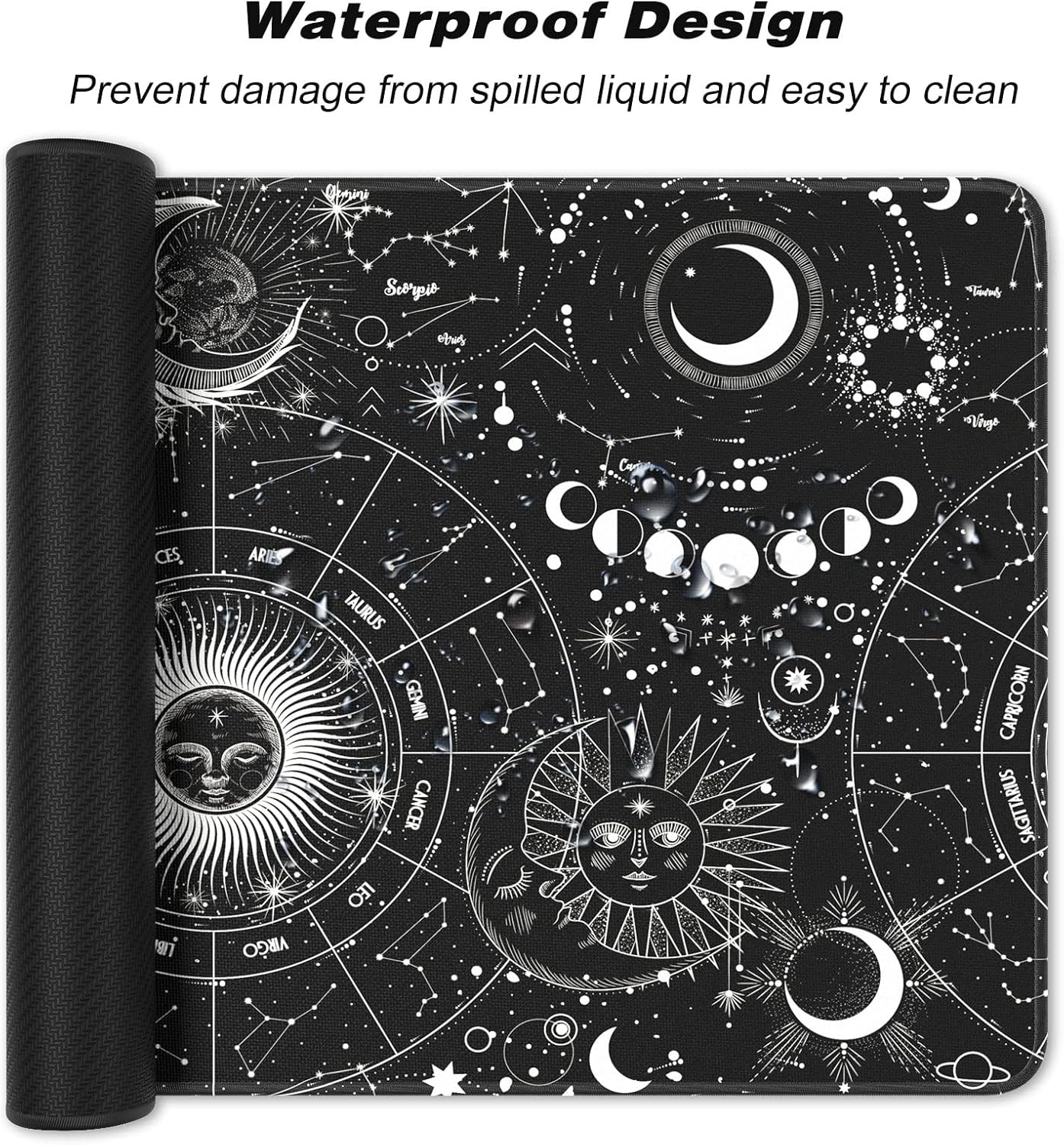 Extended Large Mouse Pad, XXL Gaming Mousepad 31.5 x 15.7 Inch, Big Computer Keyboard Desk Pad, Waterproof Mouse Mat with Stitched Edges and Non-Slip Base for Office Gaming, Sun Moon