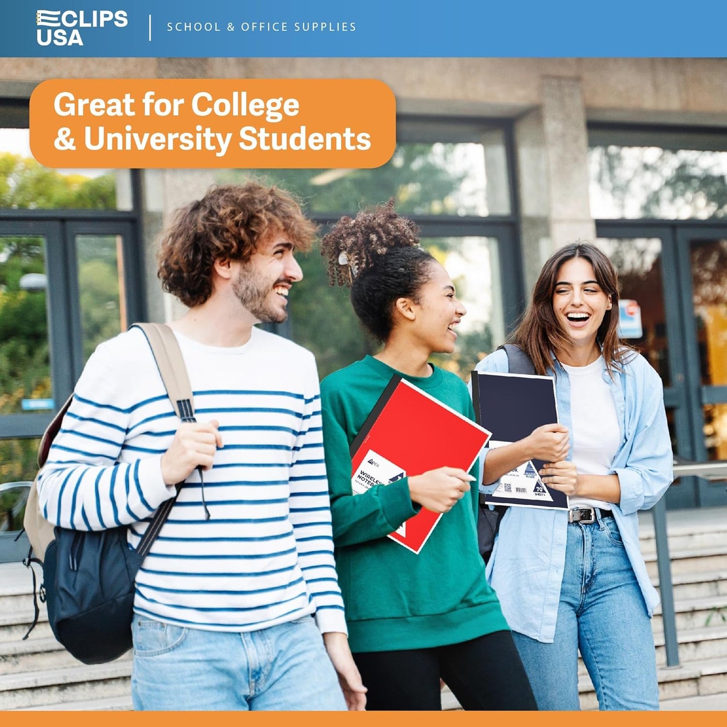 E-CLIPS USA Non Spiral Notebook, 1 Subject, College Ruled Notebook, Journal Notebook, Notebooks Bulk, School Supplies, Perforated Edges, 6 Colors, 70 Sheets (12, College Ruled)