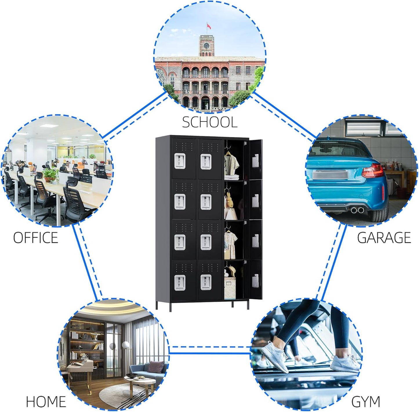 12 Doors Metal Lockers for Employees with Lock, Metal Locker with 12 Hooks for School Garage Office Gym Home,Assembly Required,Black