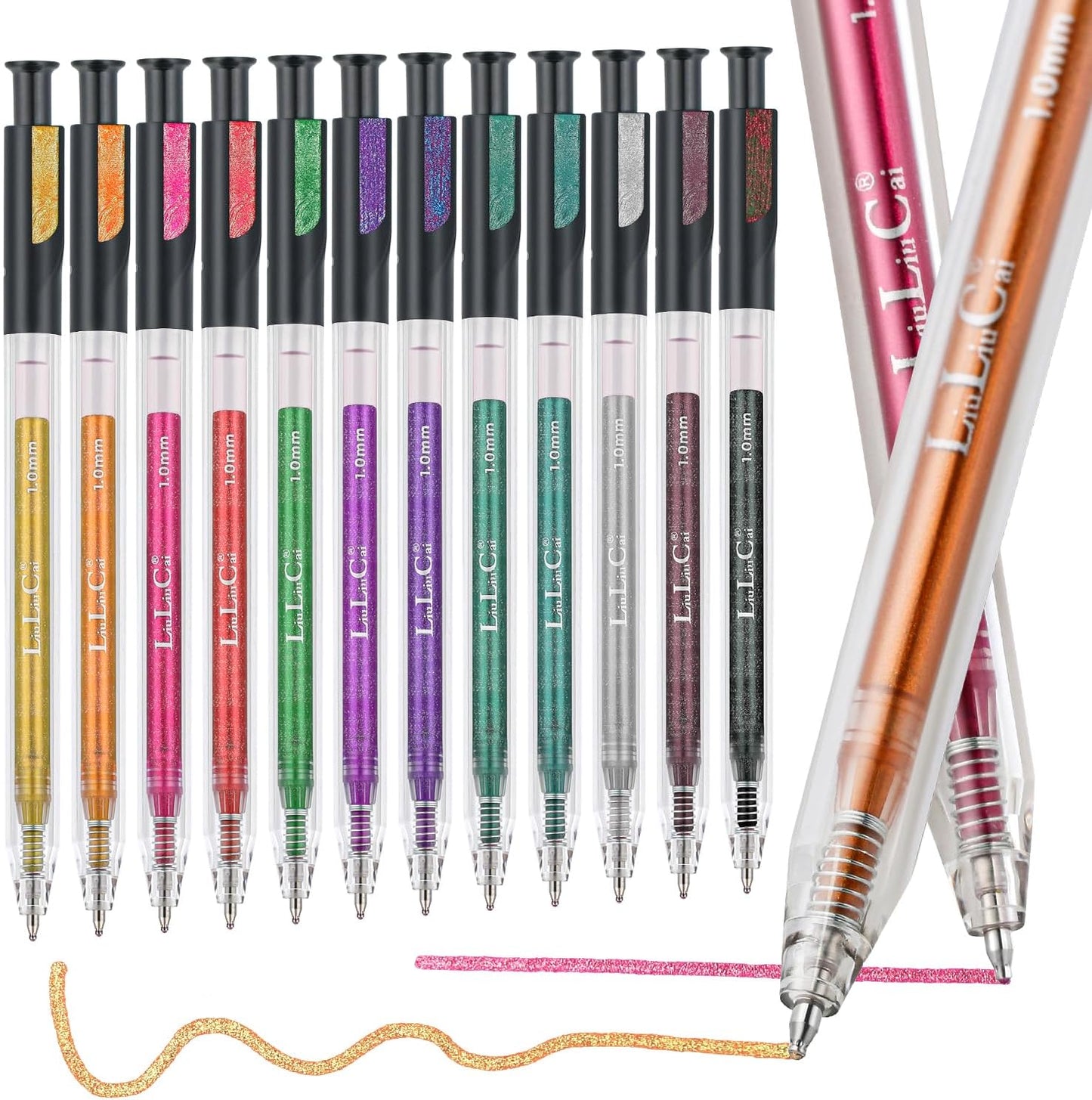 12 Colors Retractable Glitter Gel Pens, Metallic Vibrant Sparkle Gel Pens for Adult Coloring Books,Sparkle Glitter Pens for Drawing Writing Planner Journaling Doodling
