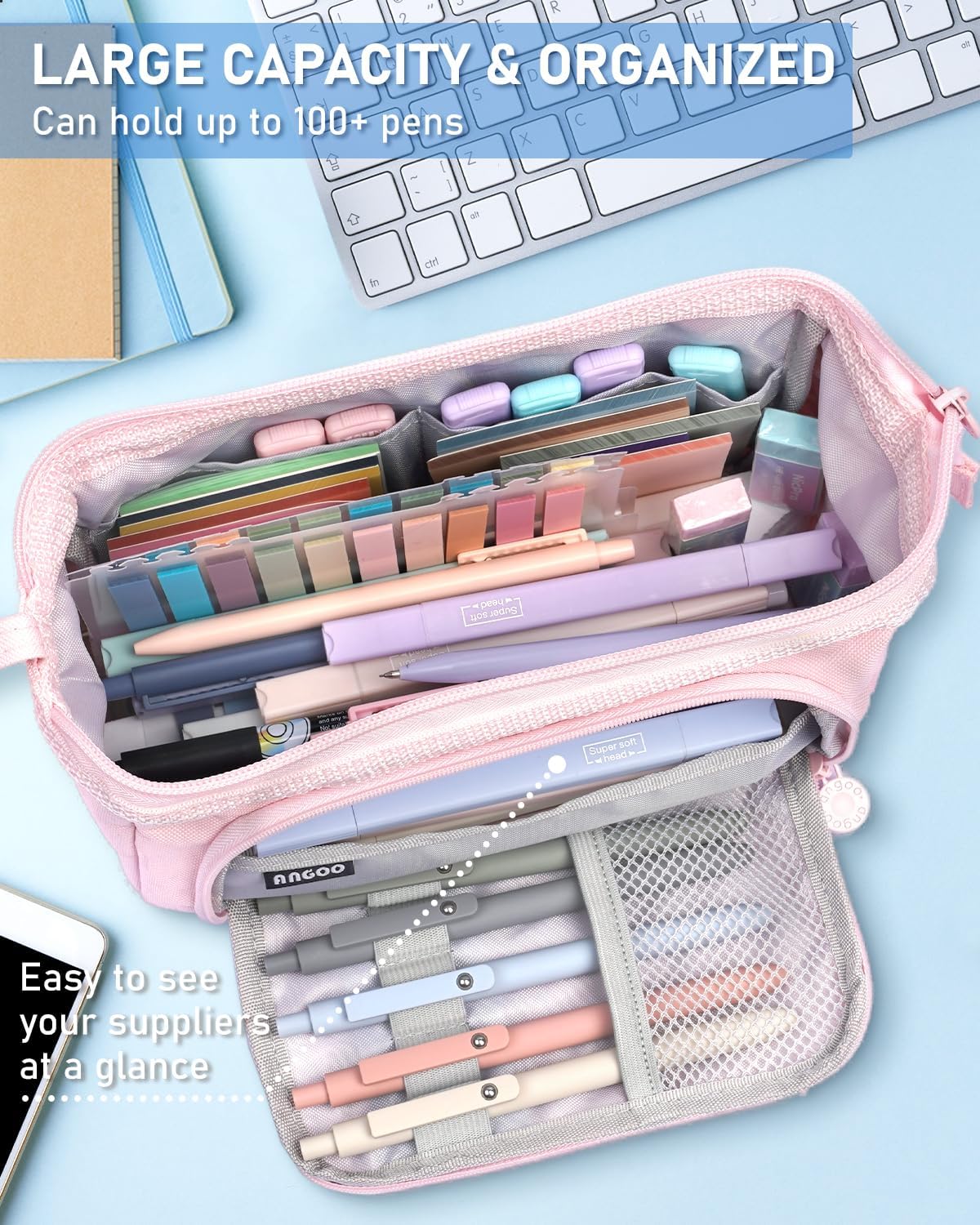 Nicpro 57 PCS Aesthetic Book Annotation Kit with Pen Case, 12 Dual Highlighters, 5 Gel Pens, 6 Mechanical Pencil, 2 Markers 1200PCS Transparent Sticky Notes and Tabs for Bible Study Student Stationary