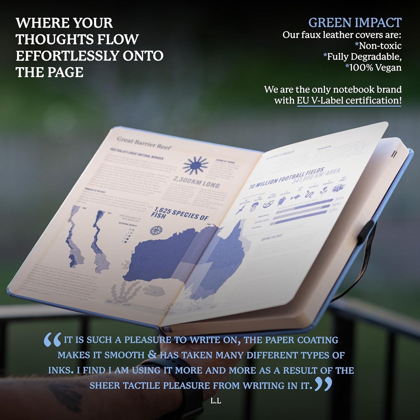 Dingbats* Earth Dotted Writing Journal Notebook A5 - Vegan Leather Hardcover - Ideal for Work, Travel - Pocket, Elastic Closure & Bookmark