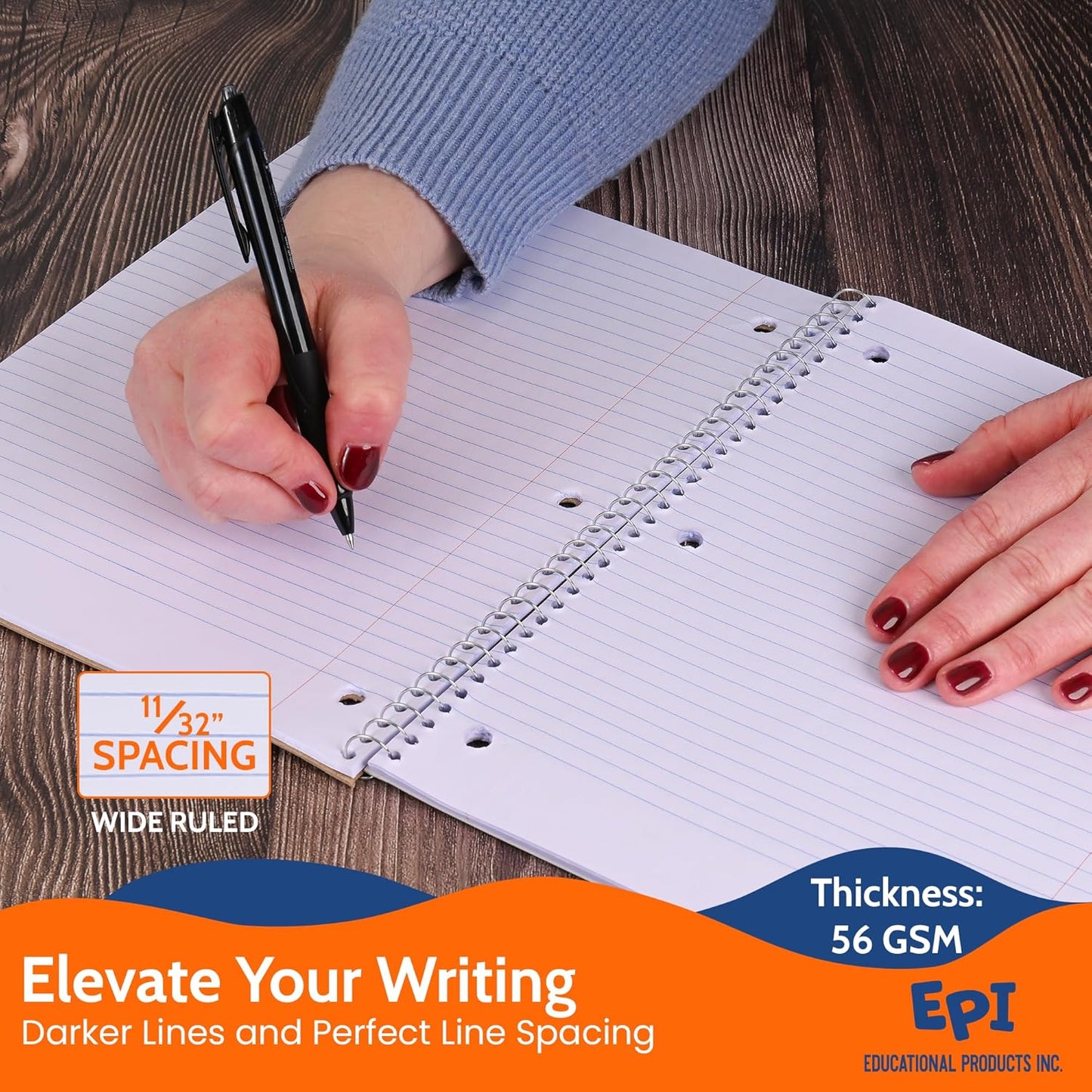 EPI Spiral Notebook | 5 Subject - Wide Ruled - 180 Sheets, Durable Spiral Binding | 10.5 x 8 in | Classroom Supplies | School, Office, Note Taking, Journaling - 24 Pack