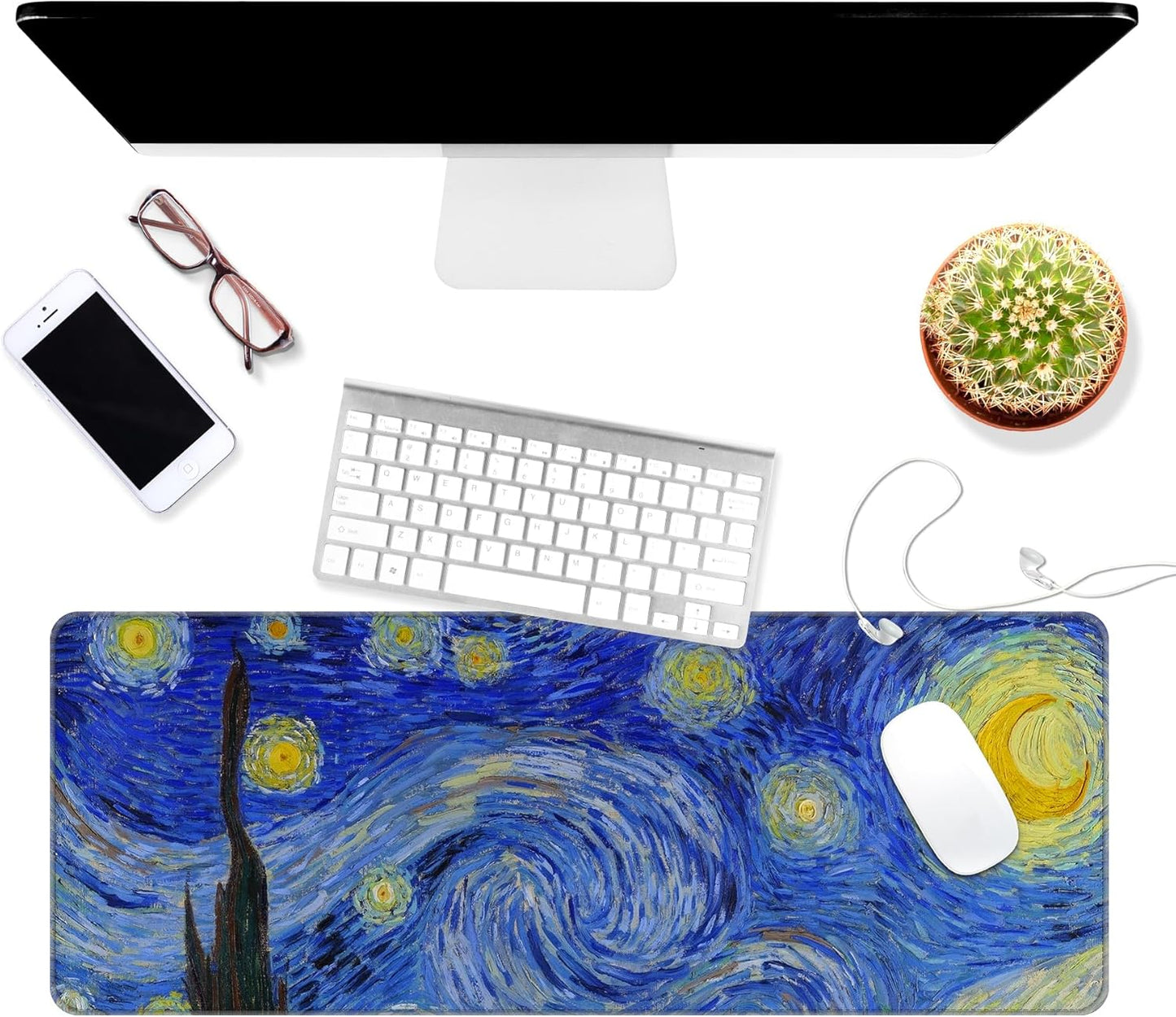 Dynippy Thin Extended Gaming Mouse Pad （31.5 * 11.8 * 0.08 inch） with Stitched Edges Large Mousepad Long XXL Keyboard and Mouse pad Desk Mat for Gaming Office & Home - The Starry Night