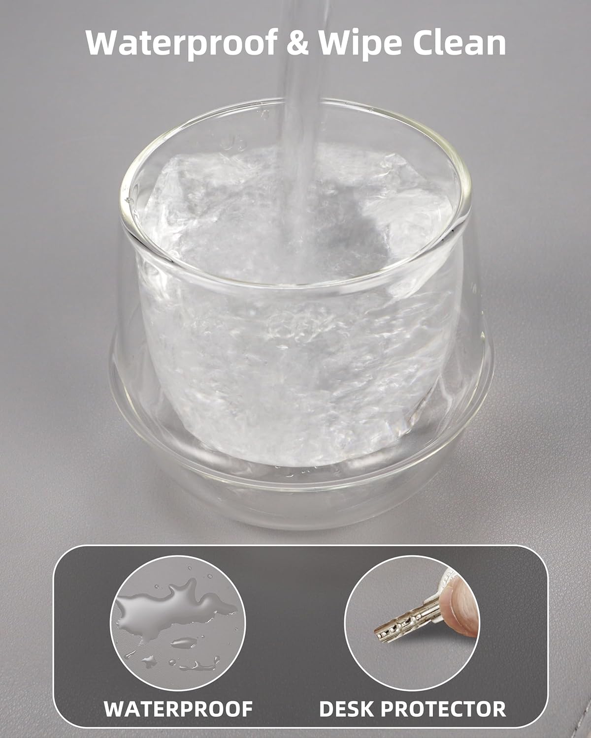 Desk Pad Mat 23.6"x13.7" - Waterproof Mouse Pad & Desk Protector, Non-Slip PU Leather for Gaming Keyboard/Mouse, Stitched Edge XL Office Desk Pad with Ergonomic Support(Light Grey)