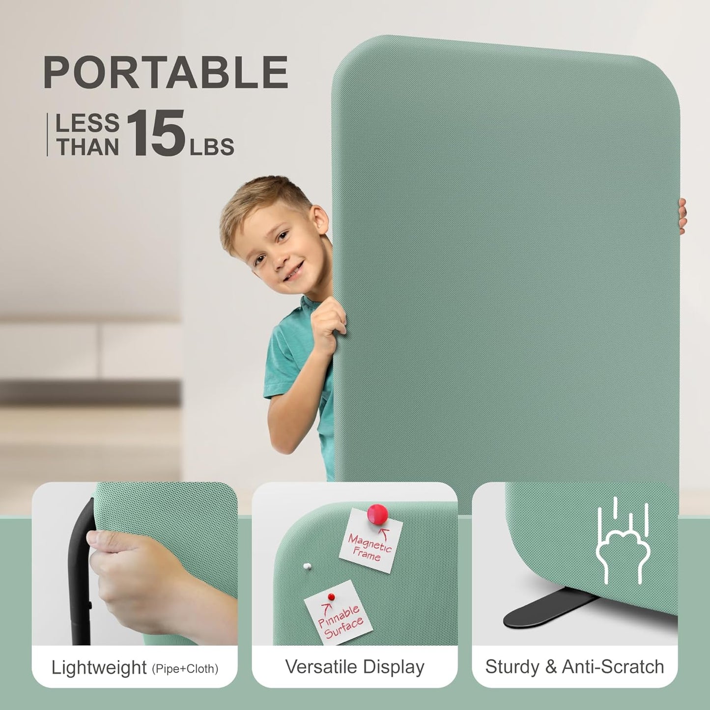 DECOLAB Standing Room Divider, Space Privacy Partition, Portable Wall Panel for Studio Apartment, Office, Home, Classroom, Scratch Resistance, 29"x65", Aqua