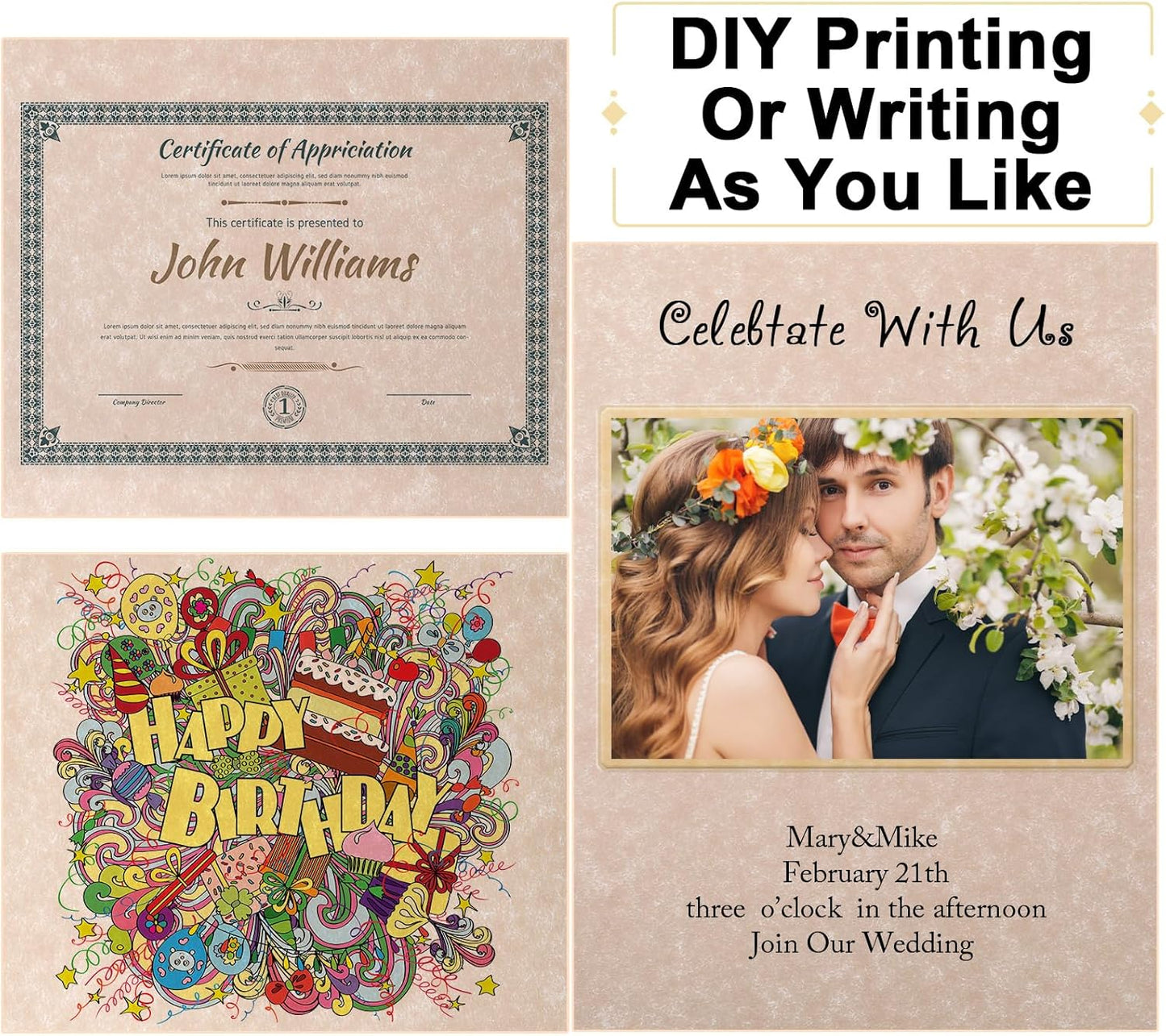 Epakh 300 Pcs Old Age Parchment Paper 8.5 x 11 Inch Standard Letter Vintage Colored Old Parchment Double Side Printing Paper (Dark Beige)