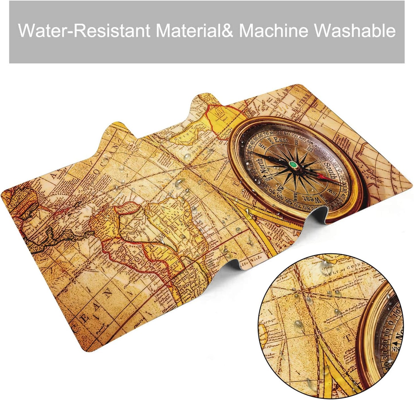 Vintage Compass Lies on Ancient World Map Extended Gaming Mouse Pad Large Desk Mat with Non-Slip Rubber Base and Stitched Edges,Keyboard Mouse Mat Desk Pad for Work,Game,Office,Home 35.4 * 15.7 Inch