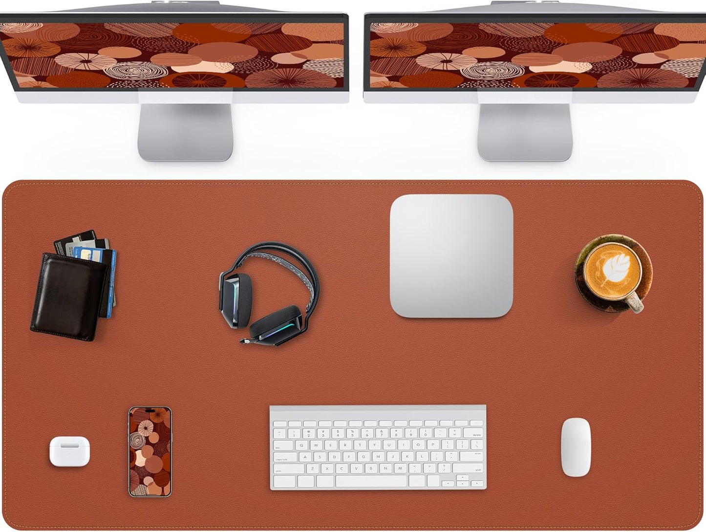 Large Desk Pad Mat - Waterproof Mouse Pad & Desk Protector, Non-Slip XL PU Leather Gaming Mat for Keyboard/Mouse, Stitched Edge with Ergonomic Support, 47"x17" (Brown)