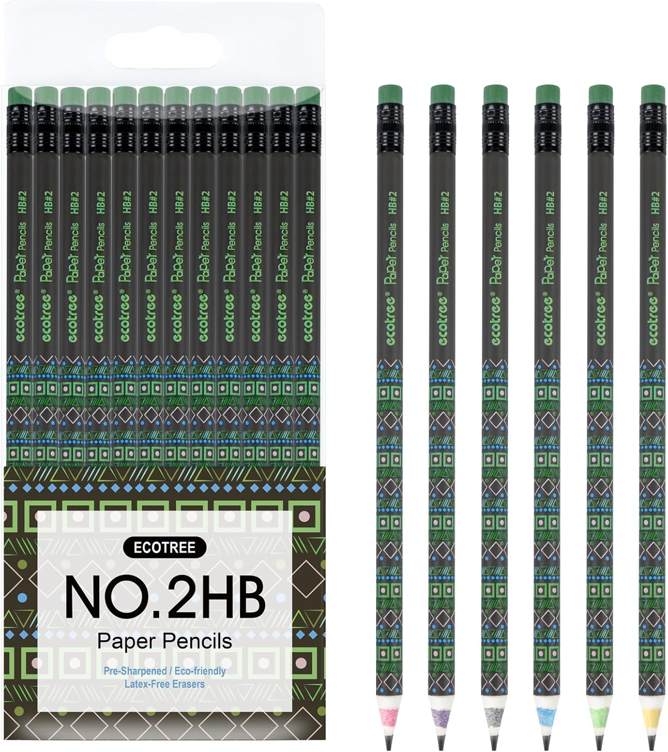 ECOTREE Pencils #2 Pre-Sharpened Pencils for Kids Number 2 Pencil with Erasers for School, Writing, 12 Count